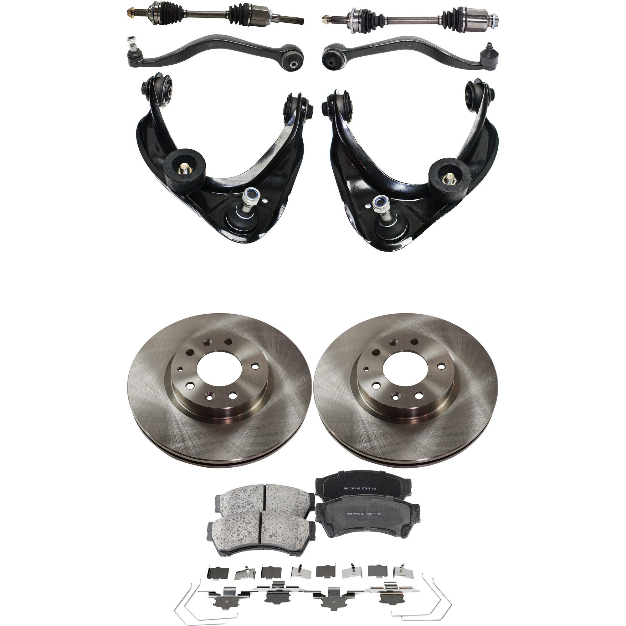 AM FUSION 10-12 MILAN 10-11 FRONT CV AXLE ASSEMBLY RH AND LH 10 pc kit with Brake Discs Brake Pad Set and Control Arms SKU KIT 052722-284 OEM 6E5Z1125AA GP7Y3325XB 9E5Z1125
