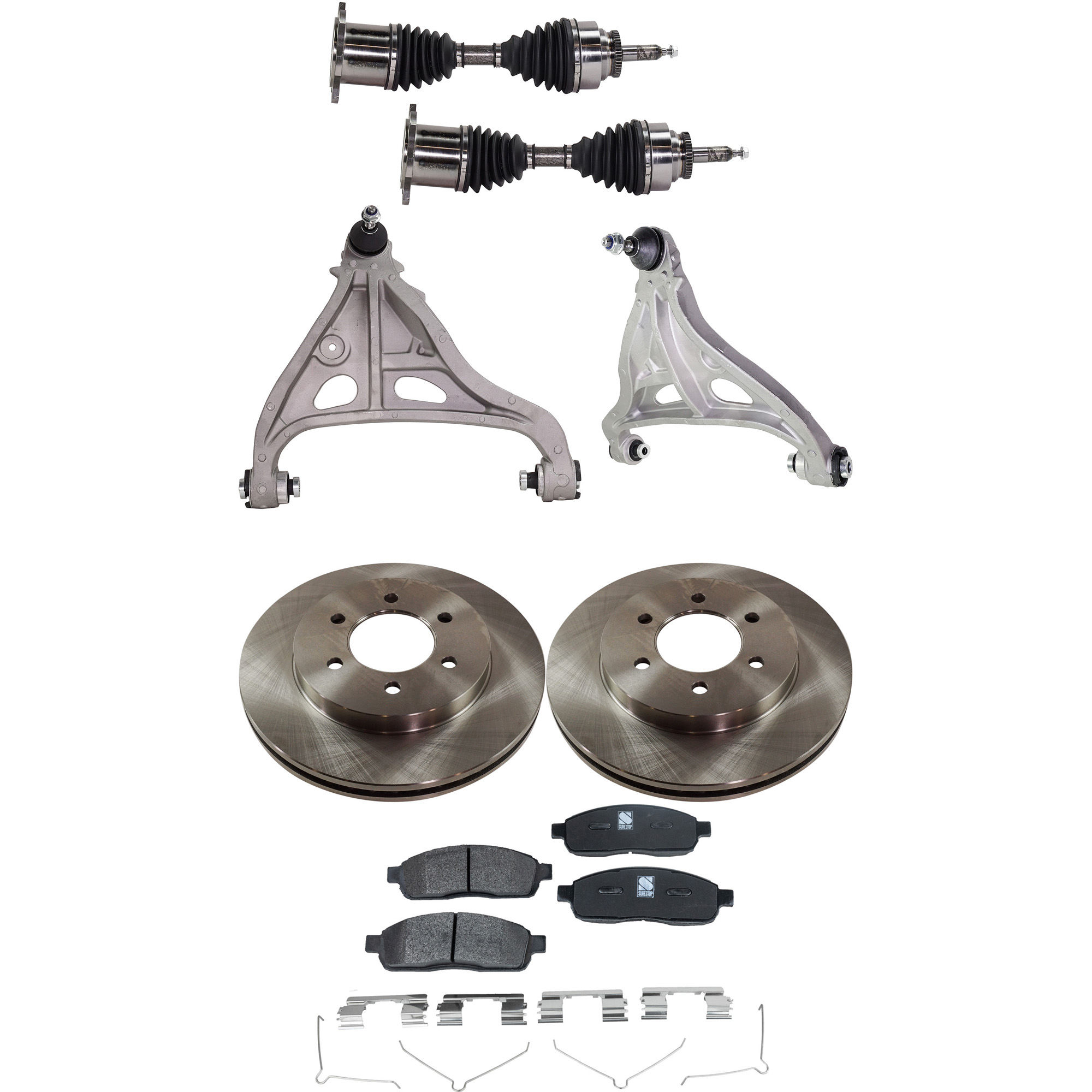 AM F 150-04-08 MARK LT 06-08 FRONT CONTROL ARM KIT RH AND LH Lower 8 pc kit with Axle Assembly Brake Discs Brake Pad Set and Control Arms SKU KIT 052722-447 OEM 4L3Z1125AA 4L3Z2001AB 4L3Z2001