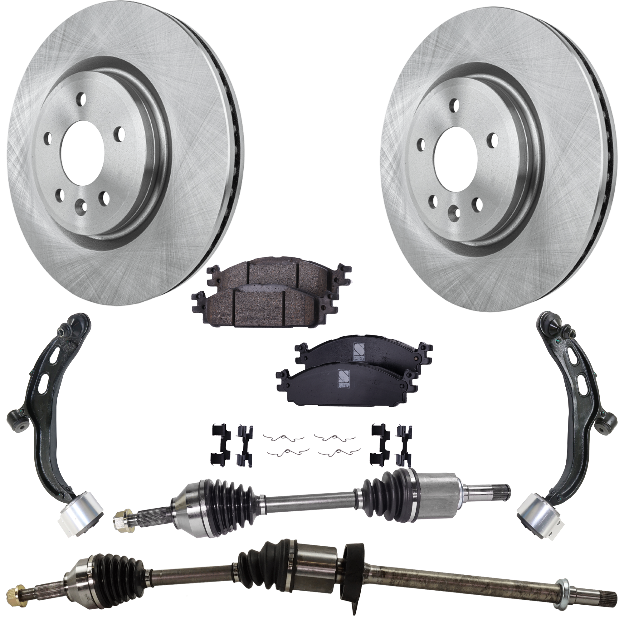 AM FLEX TAURUS 13-14 FRONT CONTROL ARM KIT RH AND LH Lower 7 pc kit with Axle Assembly Brake Discs and Brake Pad Set SKU KIT 052722-459 OEM CB5Z1125A BB5Z2001A BB5Z2001B