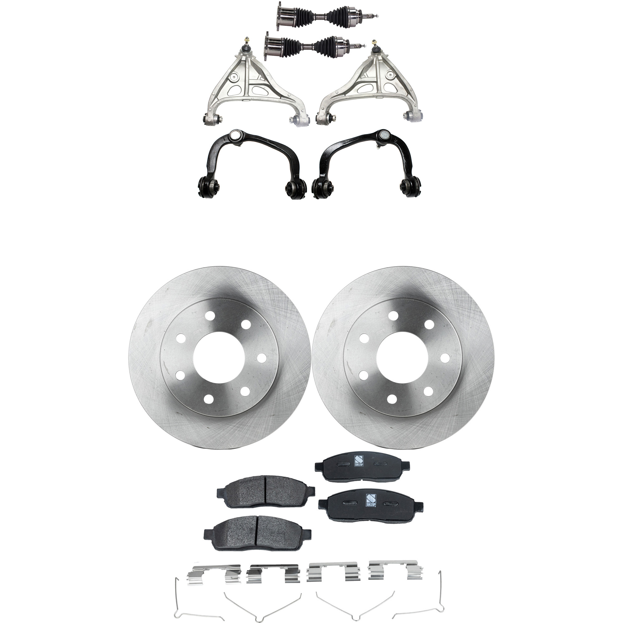 AM F 150-04-08 MARK LT 06-08 FRONT CONTROL ARM KIT RH AND LH Upper and Lower 9 pc kit with Axle Assembly Brake Discs Brake Pad Set and Control Arm SKU KIT 052722-497 OEM 541-104-925-754-888-000-000-000-000