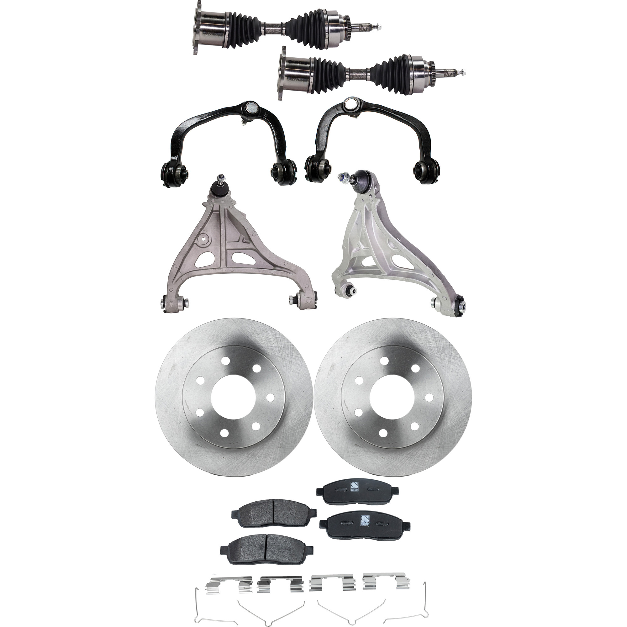 AM F 150-04-08 MARK LT 06-08 FRONT CONTROL ARM KIT RH AND LH Upper and Lower 9 pc kit with Axle Assembly Brake Discs Brake Pad Set and Control Arm SKU KIT 052722-498 OEM 54110-492575-48880181-60054187