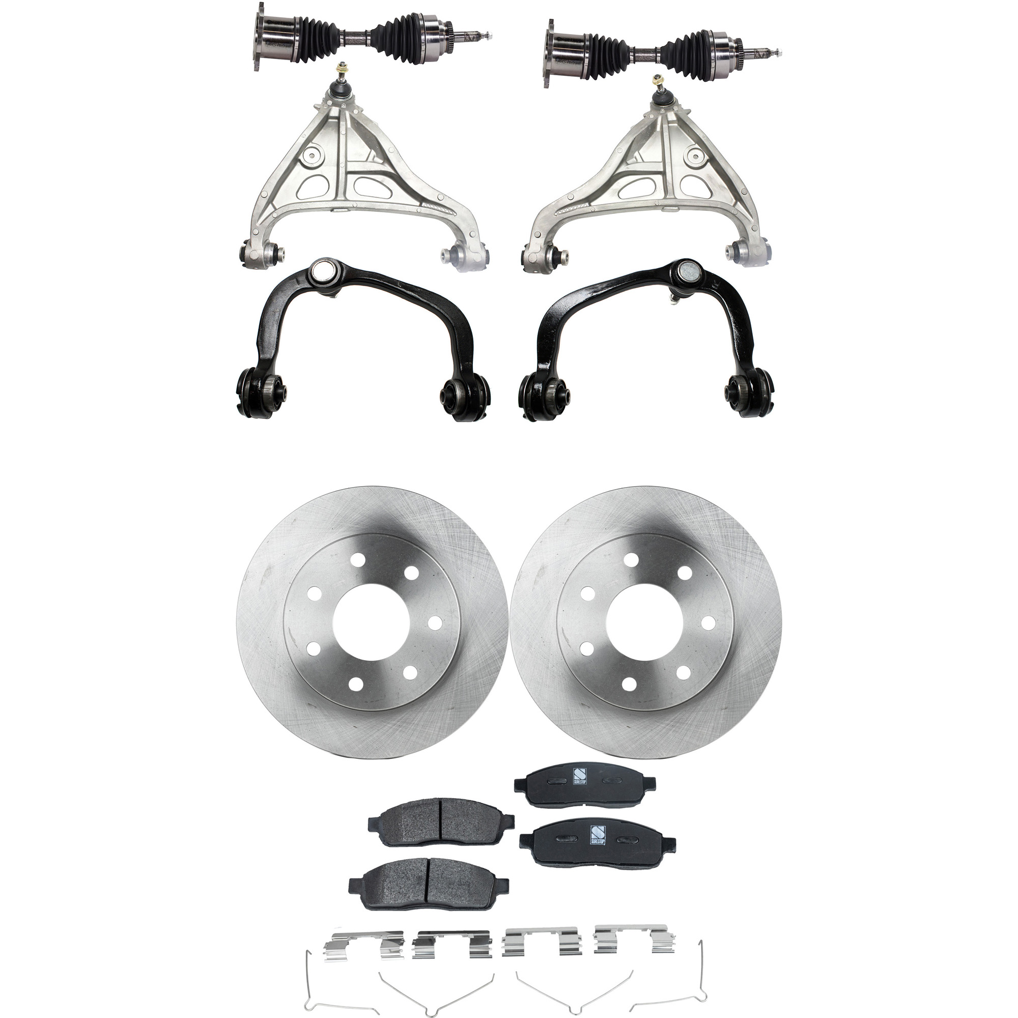 AM F 150-04-08 MARK LT 06-08 FRONT CONTROL ARM KIT RH AND LH Upper and Lower 9 pc kit with Axle Assembly Brake Discs Brake Pad Set and Control Arm SKU KIT 052722-504 OEM 541-104-925-754-888-000-000-000-000