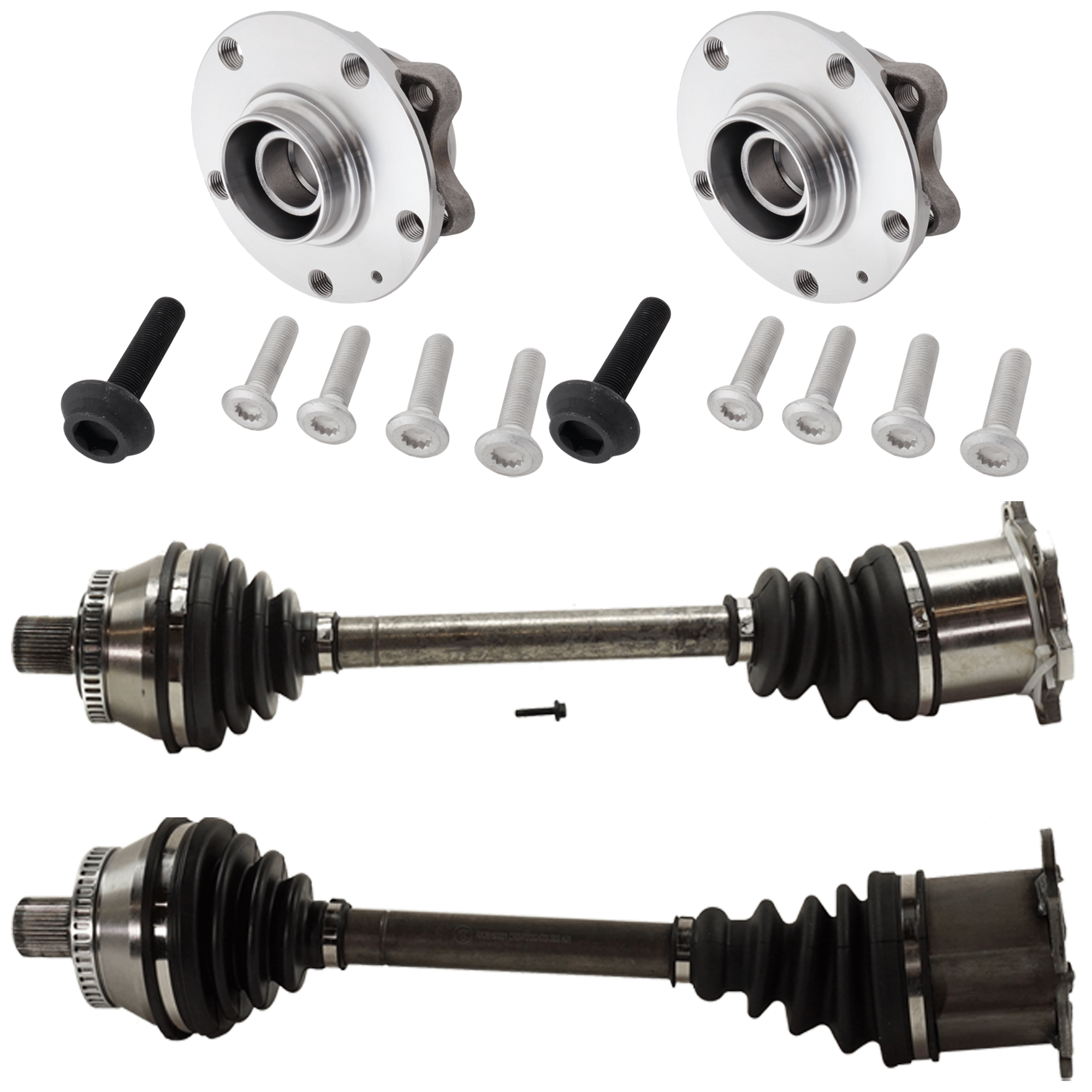 AM A4 QUATTRO 02-06 FRONT SUSPENSION KIT RH AND LH 4 pc Kit with Axle Assemblies and Wheel Hubs SKU KIT 052821-35 OEM 8E0498625B 4A0407615G