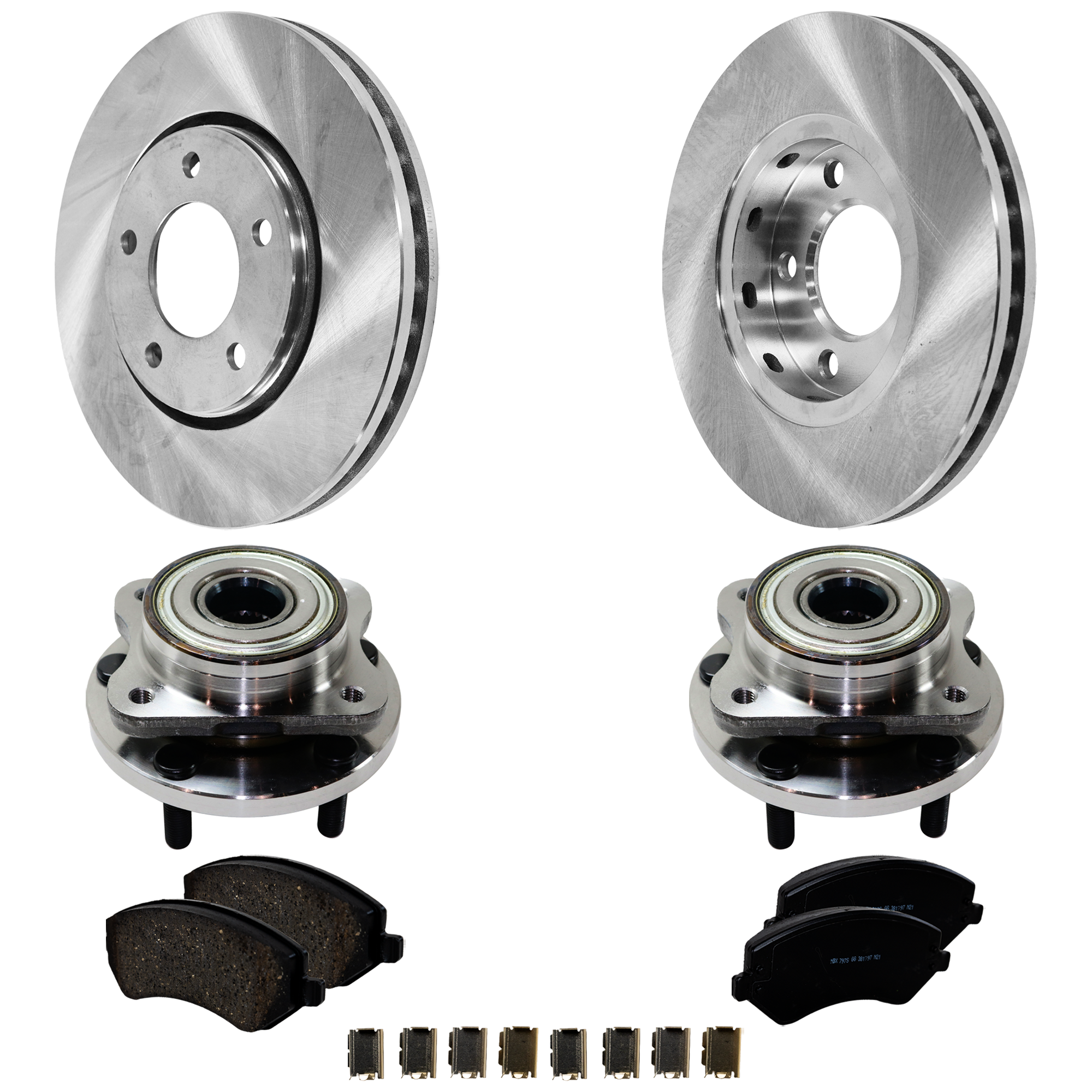 AM CARAVAN 01-07 GRAND CARAVAN 01-05 FRONT HUB ASSEMBLY RH AND LH 5 pc kit 5 Studs 5 x 4.5 in. Bolt Pattern with Brake Disc and Brake Pad Set SKU KIT 052924 C19 OEM 4641517-5019981AA 4721830AC 50