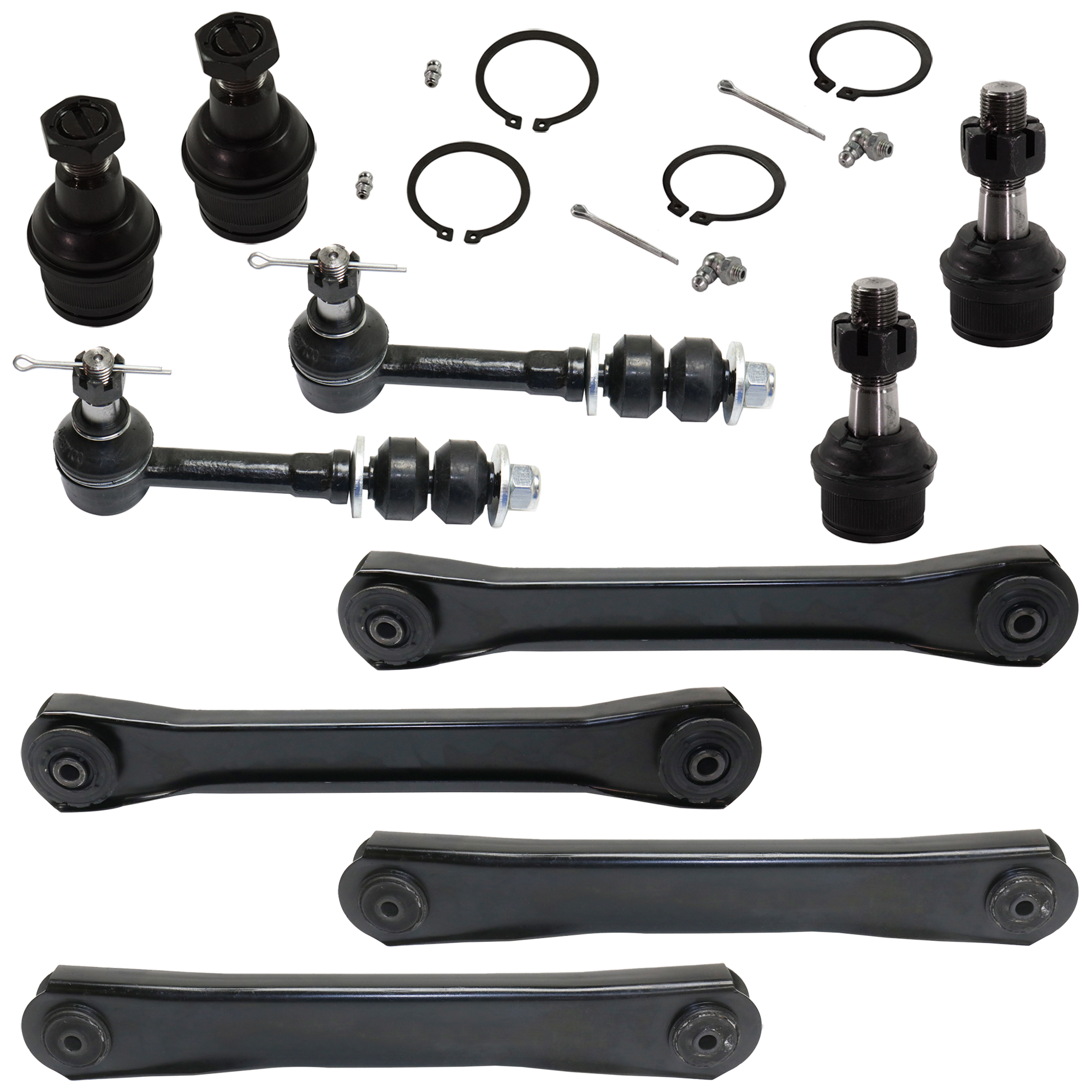 AM RAM 2500 RAM 3500-95-99 FRONT CONTROL ARM RH AND LH Upper and Lower 10 pc kit with Ball Joint and Sway Bar Link SKU KIT 052924 C33 OEM 52038752AC 52038850AC 520388