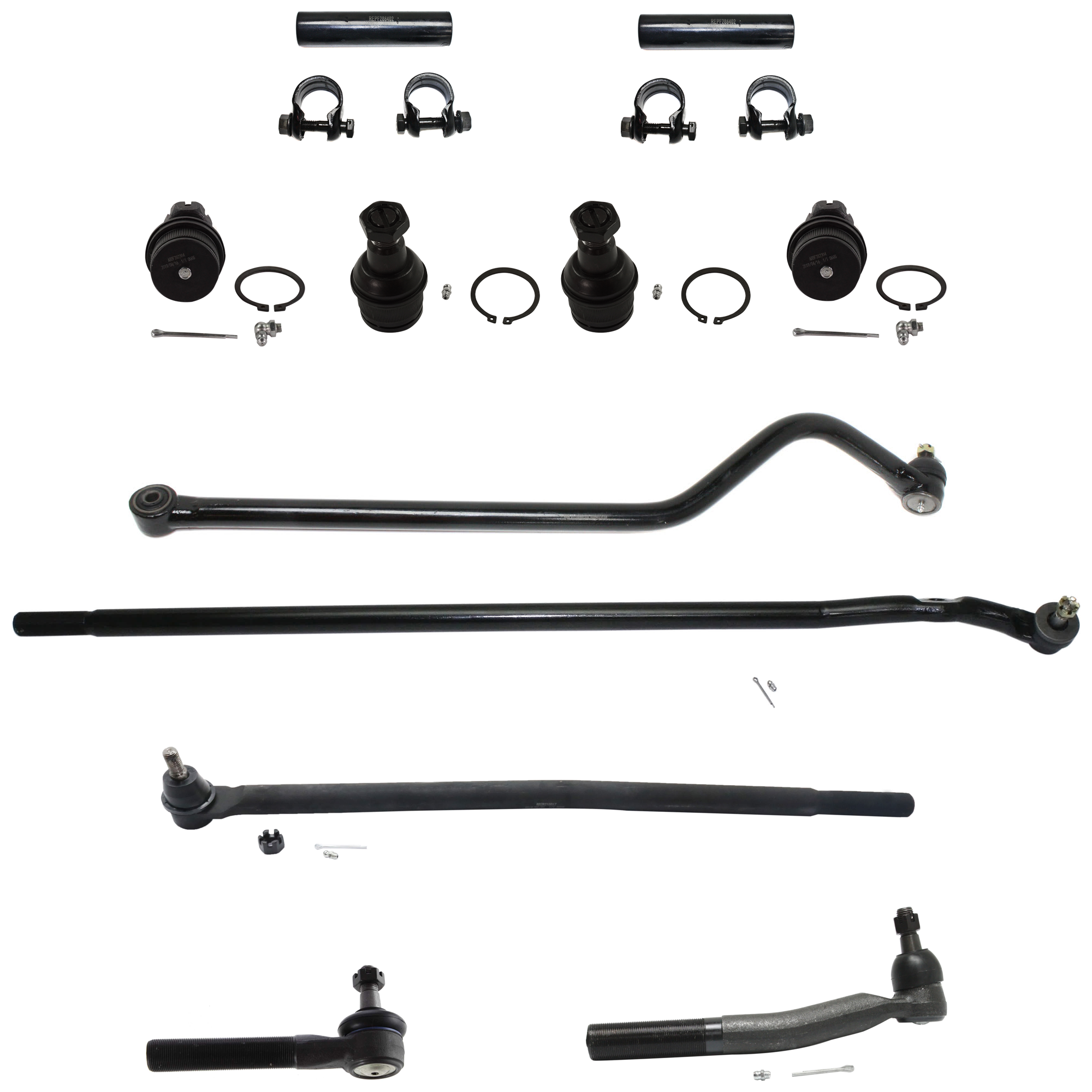 AM RAM 2500 RAM 3500-98-99 FRONT TIE ROD END RH AND LH Inner and Outer 11 pc kit Connecting Tie Rod with Ball Joint Tie Rod Adjusting Sleeve and Track Bar SKU KIT 052924 C35 OEM 269-314-840-118-115-000-000-000-000