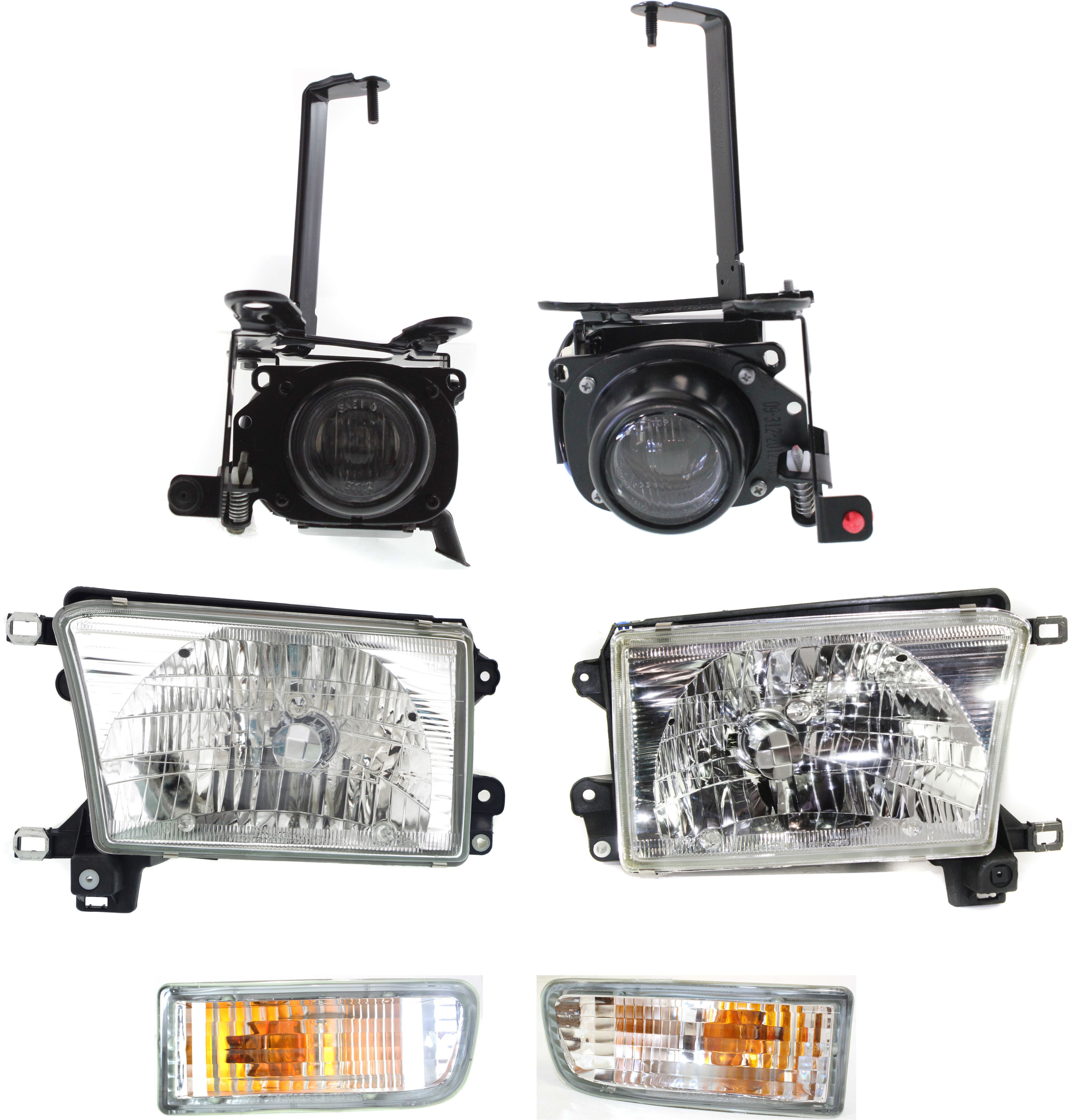 AM 4RUNNER 99-02 FOG LAMP RH AND LH 6 pc kit Assembly Halogen includes Headlight and Turn Signal Light SKU KIT 053017-18 Partslink TO2593110 TO2592110 TO2502128 TO2503128 TO2530133 TO2531133 OEM 8121035050-8122035030-81150353