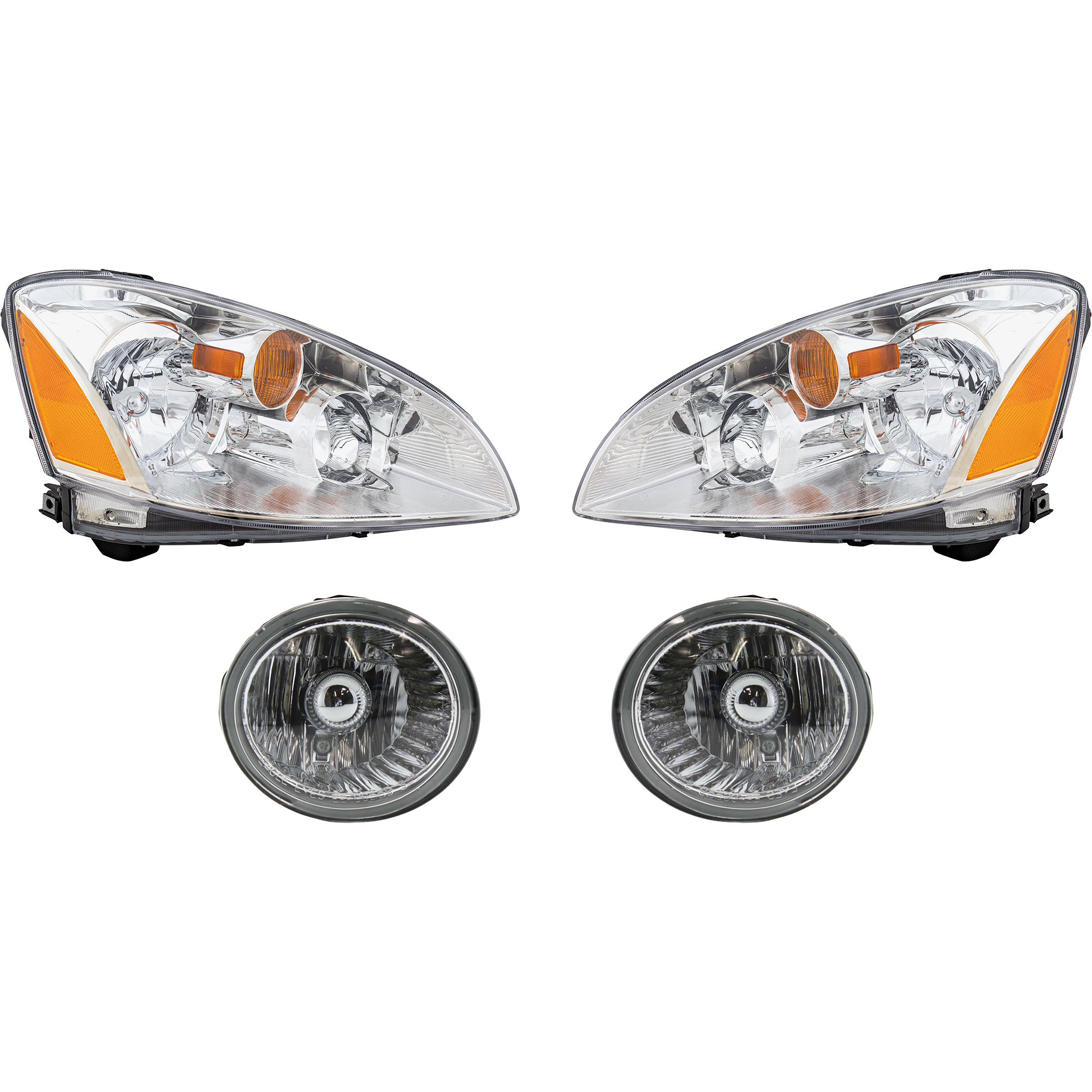AM ALTIMA 02-04 HEAD LAMP RH AND LH Assembly Halogen 4 pc Kit with Fog Lights SKU KIT 053017-26 Partslink NI2503142 NI2502142 NI2592111 NI2593111 OEM 260103Z626-260603Z626-261558J0