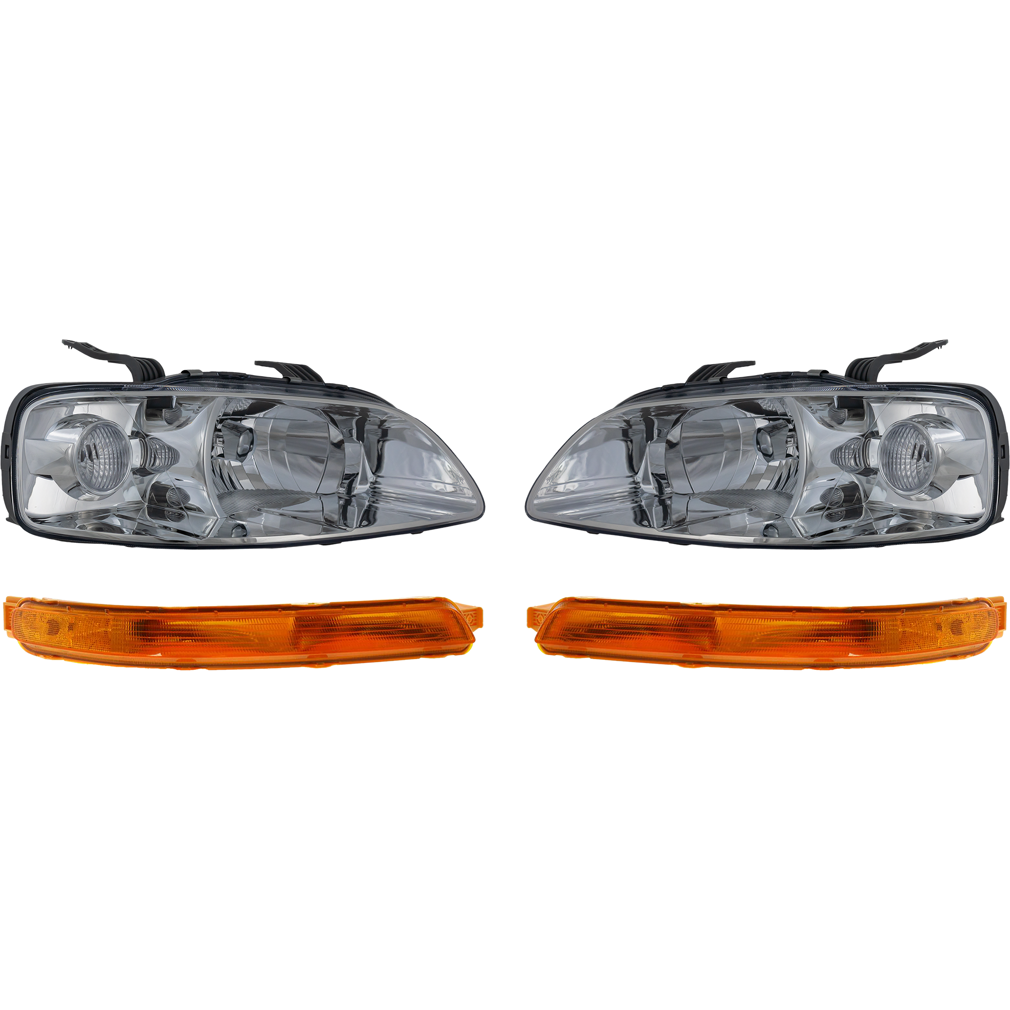 AM AVEO 04-07 AVEO5-06-08 HEAD LAMP RH AND LH Assembly Halogen 4 pc Kit with Turn Signal Lights SKU KIT 053017-35 Partslink GM2503241 GM2502241 GM2520190 GM2521190 OEM 96540254 PFM 96540253 PFM 9654