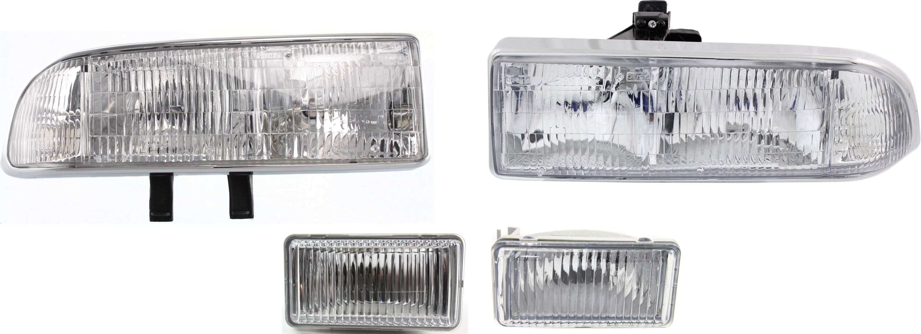 AM BLAZER 98-05 S10-98-04 HEAD LAMP RH AND LH Assembly Halogen 4 pc Kit with Fog Lights SKU KIT 053017-42 Partslink GM2503172 GM2502172 GM2592137 GM2593137 OEM 16526218-16526217-16524709-165
