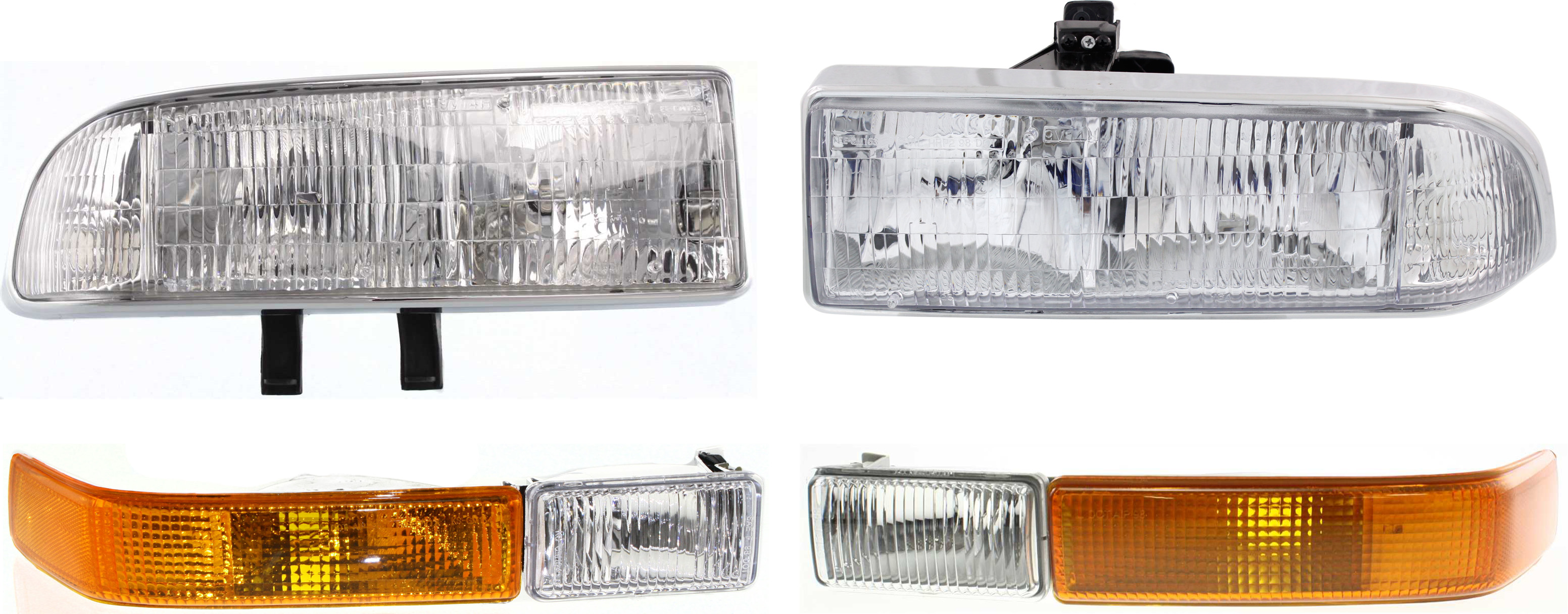 AM BLAZER 98-05 S10-98-04 HEAD LAMP RH AND LH 4 pc Kit Assembly with Turn Signal Lights SKU KIT 053017-43 Partslink GM2503172 GM2502172 GM2520163 GM2521163 OEM 16526218-16526217-15098271-150