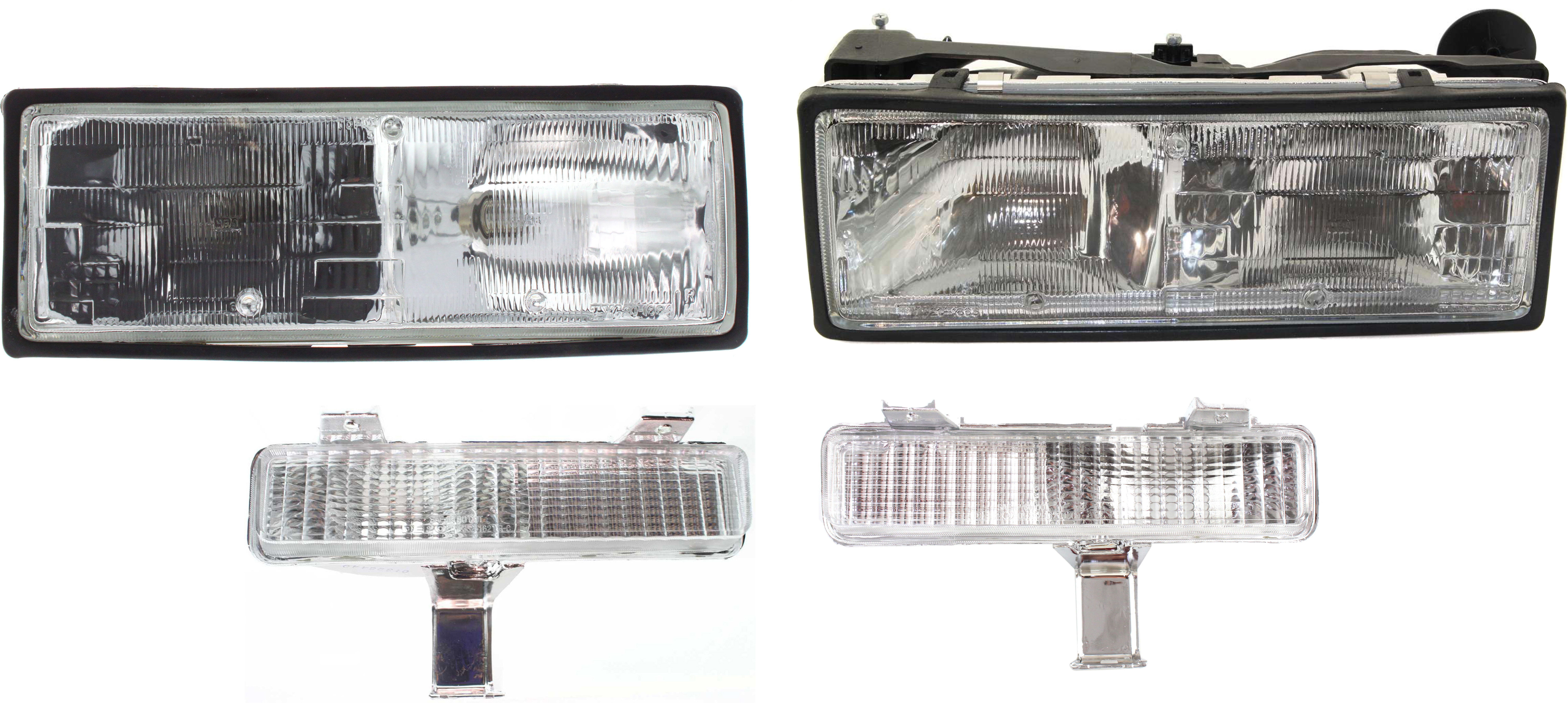 AM CAPRICE 87-90 HEAD LAMP RH AND LH Assembly Halogen 4 pc Kit with Turn Signal Lights SKU KIT 053017-50 Partslink GM2502108 GM2503110 GM2520115 GM2521116 OEM 16513075-16513076-914549-91455