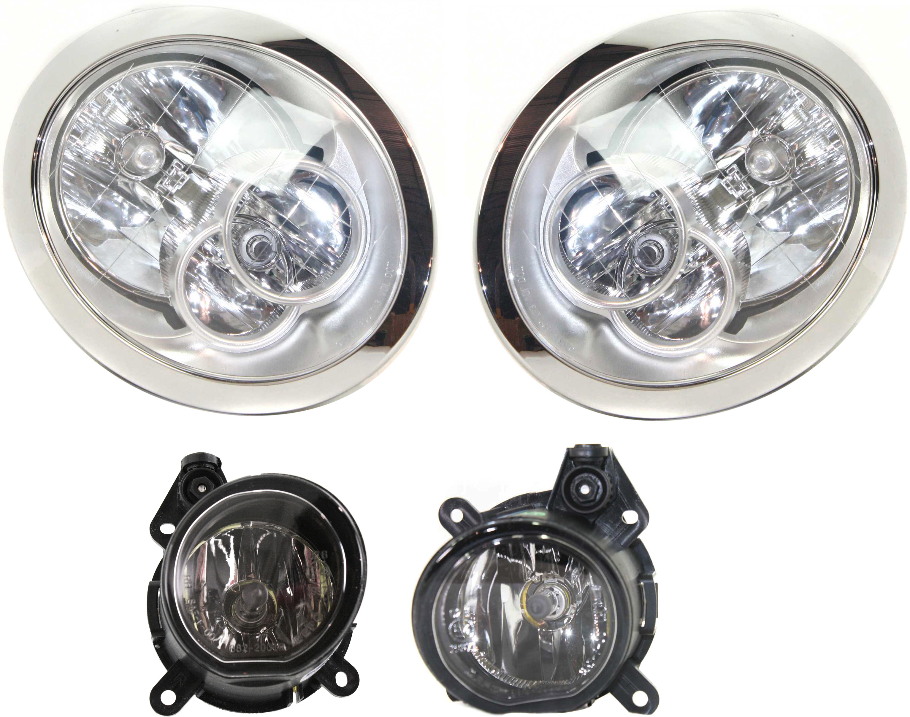 AM COOPER 05-08 HEAD LAMP RH AND LH Assembly Halogen 4 pc Kit with Fog Lights SKU KIT 053017-60 Partslink MC2503102 MC2502102 MC2592101 MC2593101 OEM 63127198734-63127198733-631769