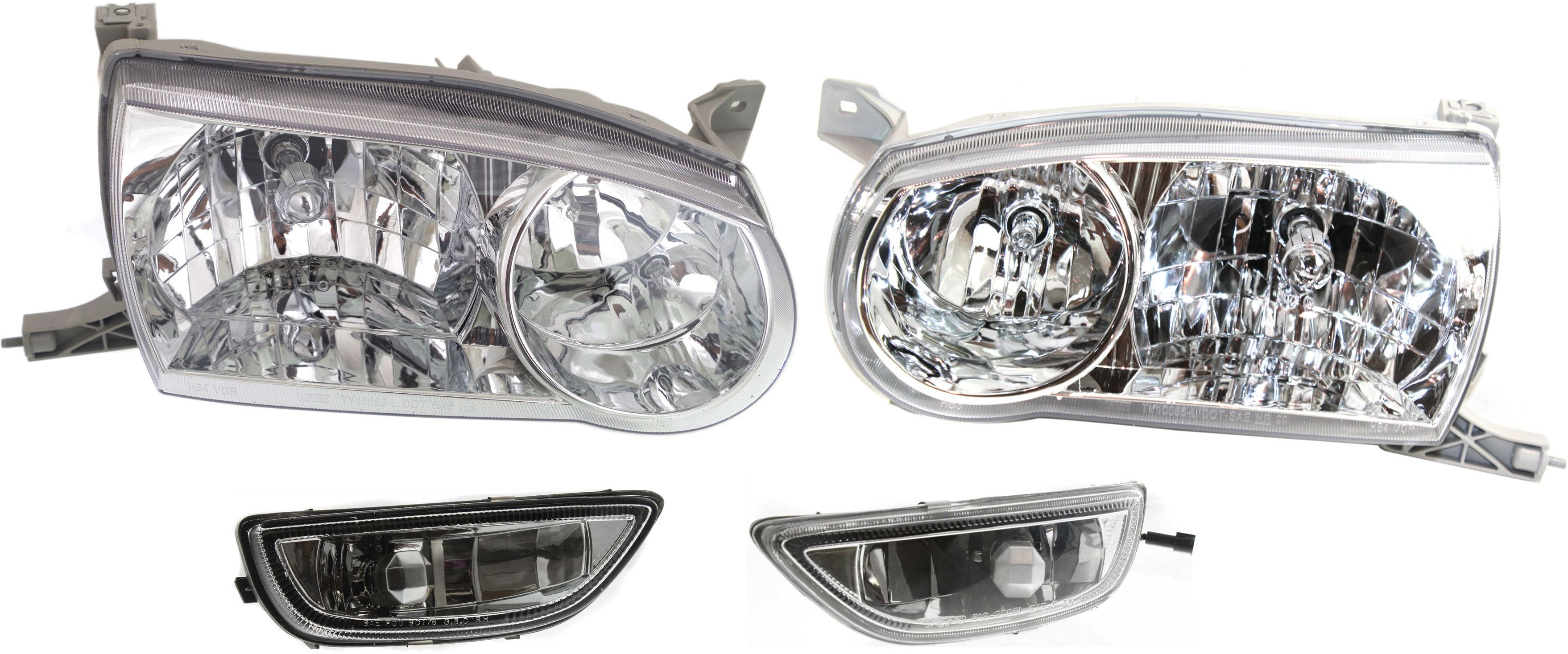 AM COROLLA 01-02 HEAD LAMP RH AND LH Assembly Halogen 4 pc Kit with Fog Lights SKU KIT 053017-61 Partslink TO2502133 TO2503133 TO2592105 TO2593105 OEM 8111002110-8115002100-81220020