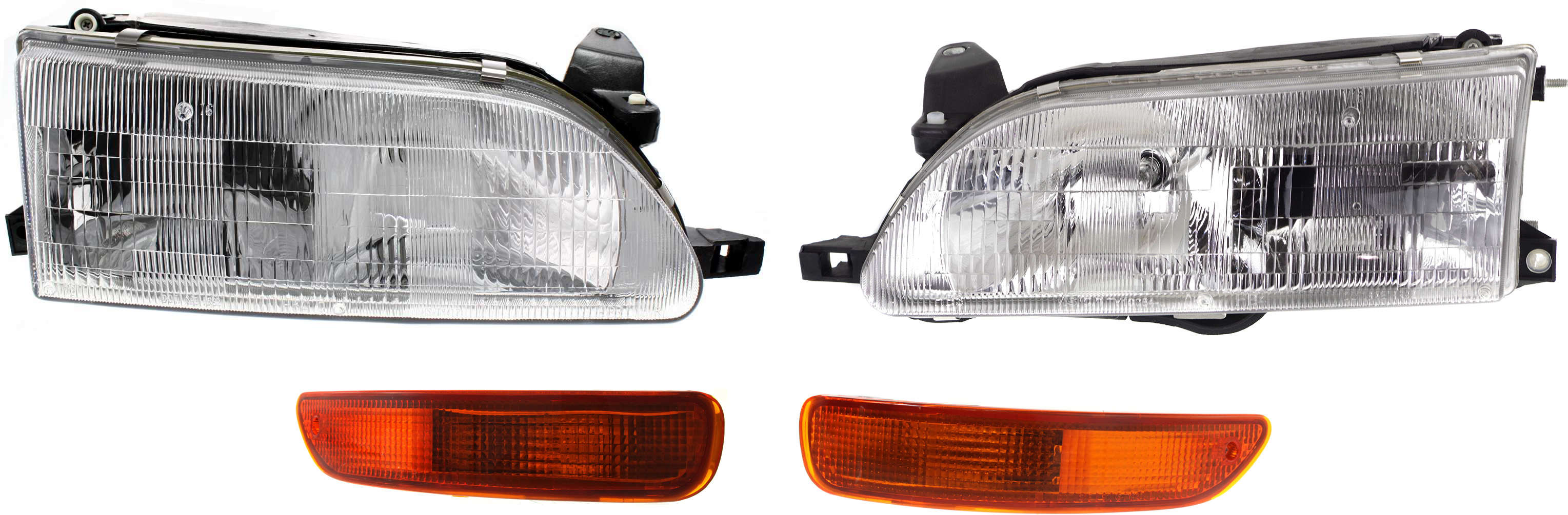 AM COROLLA 93-97 HEAD LAMP RH AND LH Assembly Halogen 4 pc Kit with Turn Signal Lights SKU KIT 053017-62 Partslink TO2503107 TO2502107 TO2530103 TO2531103 OEM 811101E221-811501A491-81520127