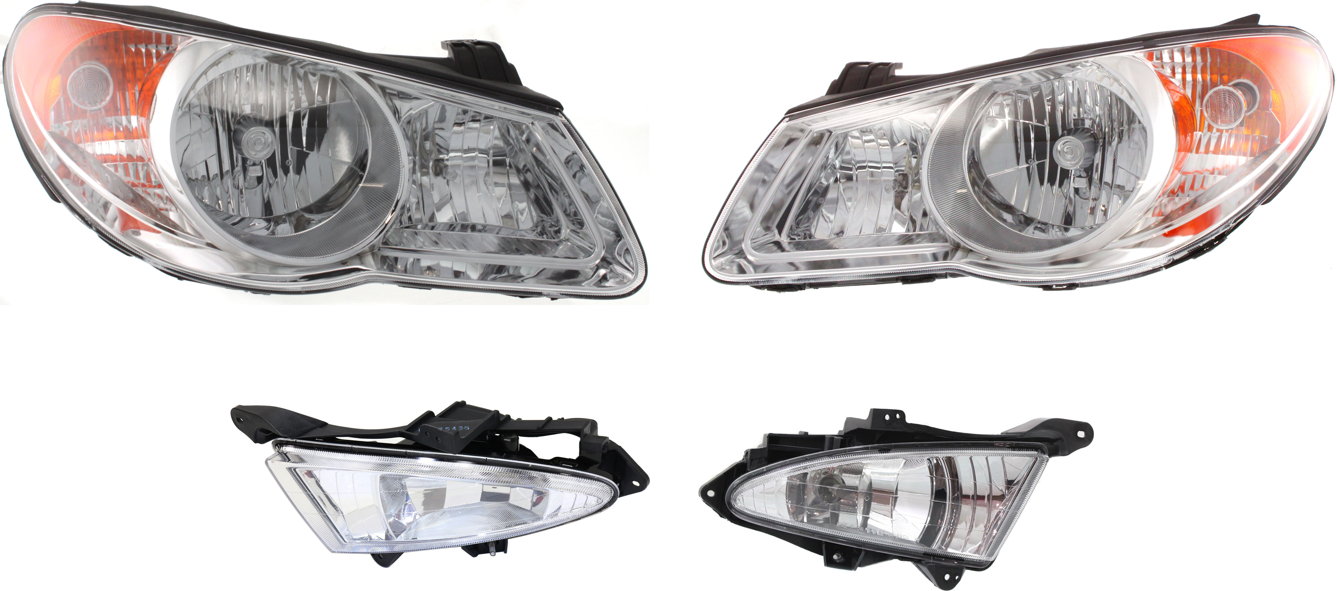 AM ELANTRA 07-09 HEAD LAMP RH AND LH Assembly Halogen 4 pc Kit with Fog Lights SKU KIT 053017-65 Partslink HY2502138 HY2503138 HY2592127 HY2593127 OEM 921012H050-921022H050-922012H0
