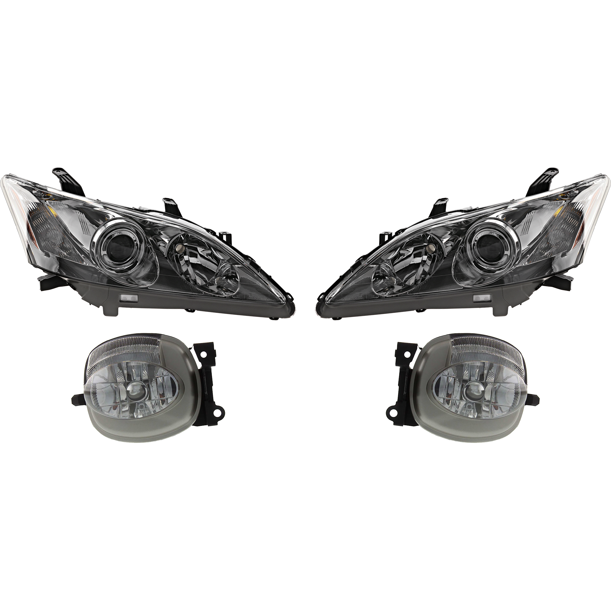 AM ES350-07-09 HEAD LAMP RH AND LH 4 pc Kit Lens and Housing Halogen with Fog Light SKU KIT 053017-66 Partslink LX2503134 LX2502134 LX2592108 LX2593108 OEM 8113033670-8117033670-81221332