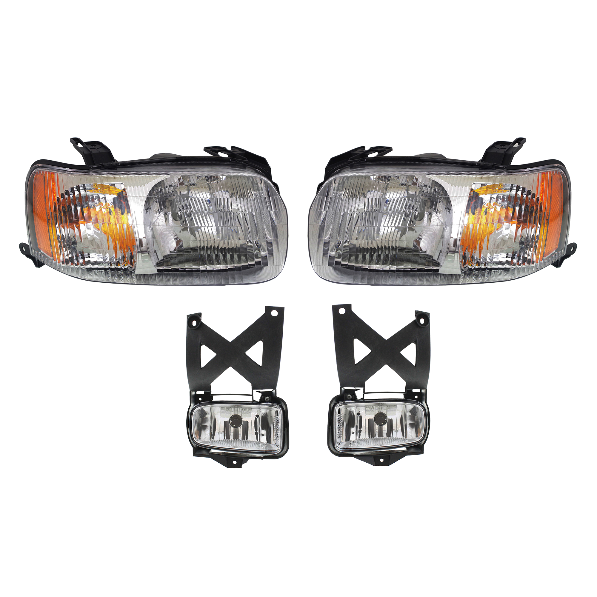 AM ESCAPE 01-04 HEAD LAMP RH AND LH Assembly Halogen 4 pc Kit with Fog Lights SKU KIT 053017-67 Partslink FO2518103 FO2519103 FO2592190 FO2593190 OEM 4L8Z13008AA 4L8Z13008AB YL8Z15