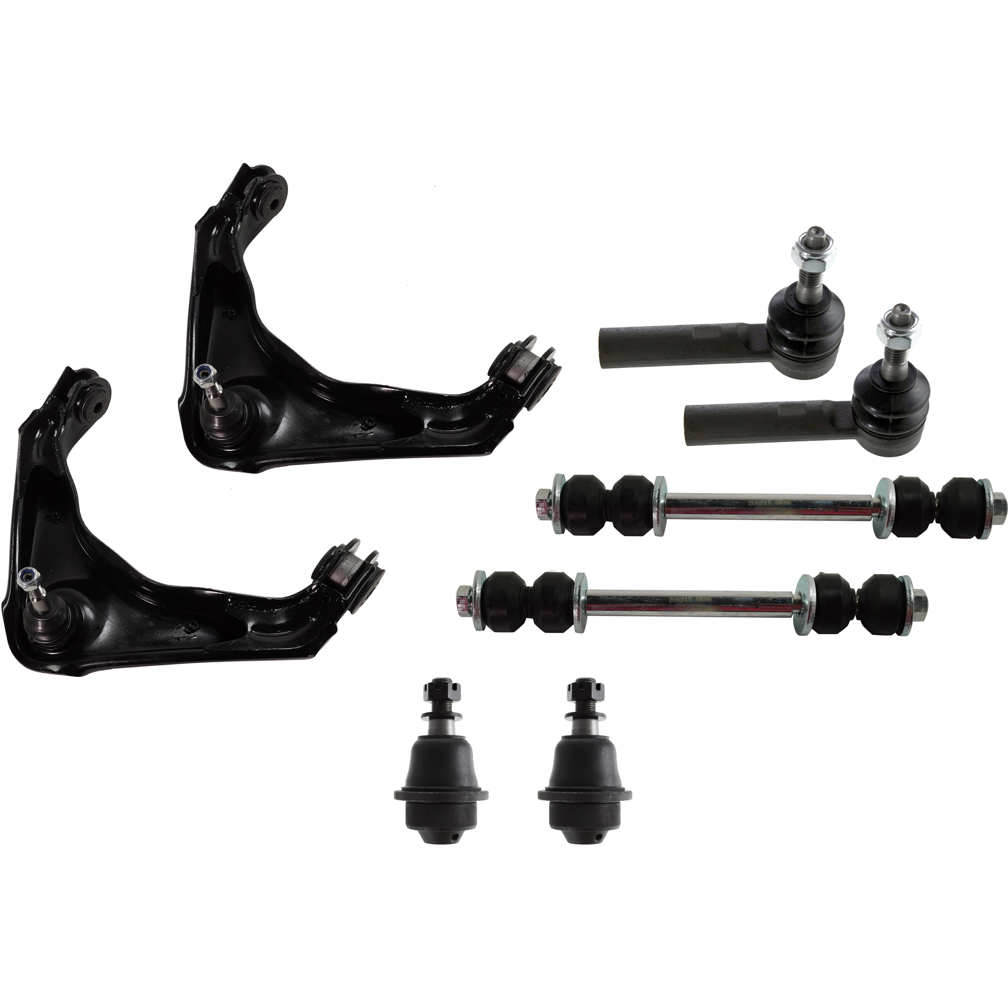 AM SILVERADO SIERRA P U 01-10 FRONT CONTROL ARM KIT RH AND LH Upper w ball joint s 8 pc Kit with Ball Joint Sway Bar Link and Tie Rod End SKU KIT 053018-10 OEM 114327-2601529-2601654-5051