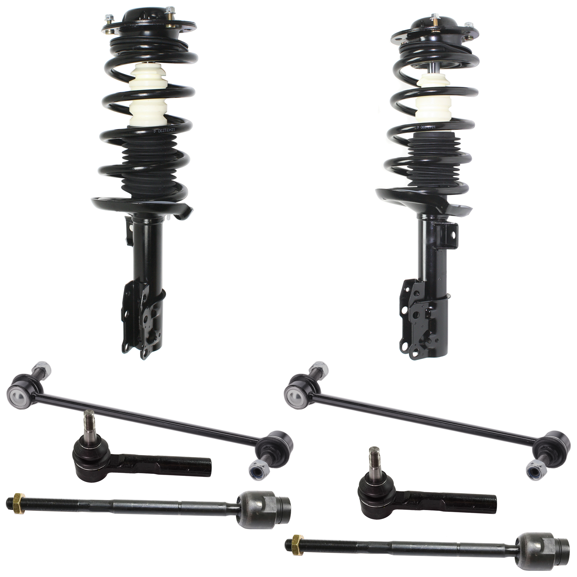 AM AURA 07-09 G6-05-09 MALIBU 04-09 FRONT SUSPENSION KIT 8 pc Kit with Loaded Struts Sway Bar Links and Tie Rod Ends SKU KIT 053018-15 OEM 10363555-10363556-19152953-158