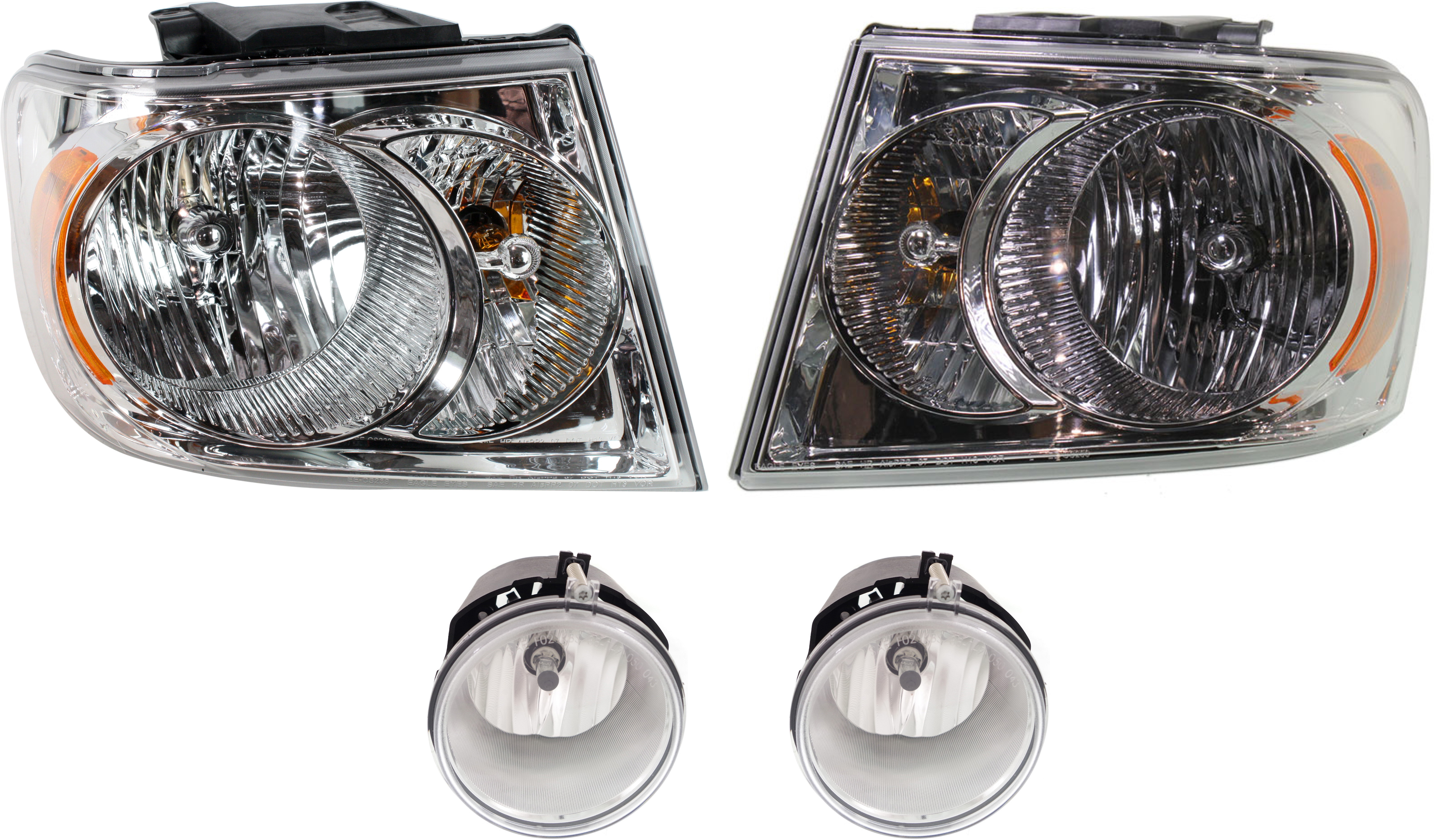 AM DURANGO 07-09 HEAD LAMP RH AND LH Assembly Halogen 4 pc Kit with Fog Lights SKU KIT 053018-37 OEM 55078018AI 55078017AI 4805859A