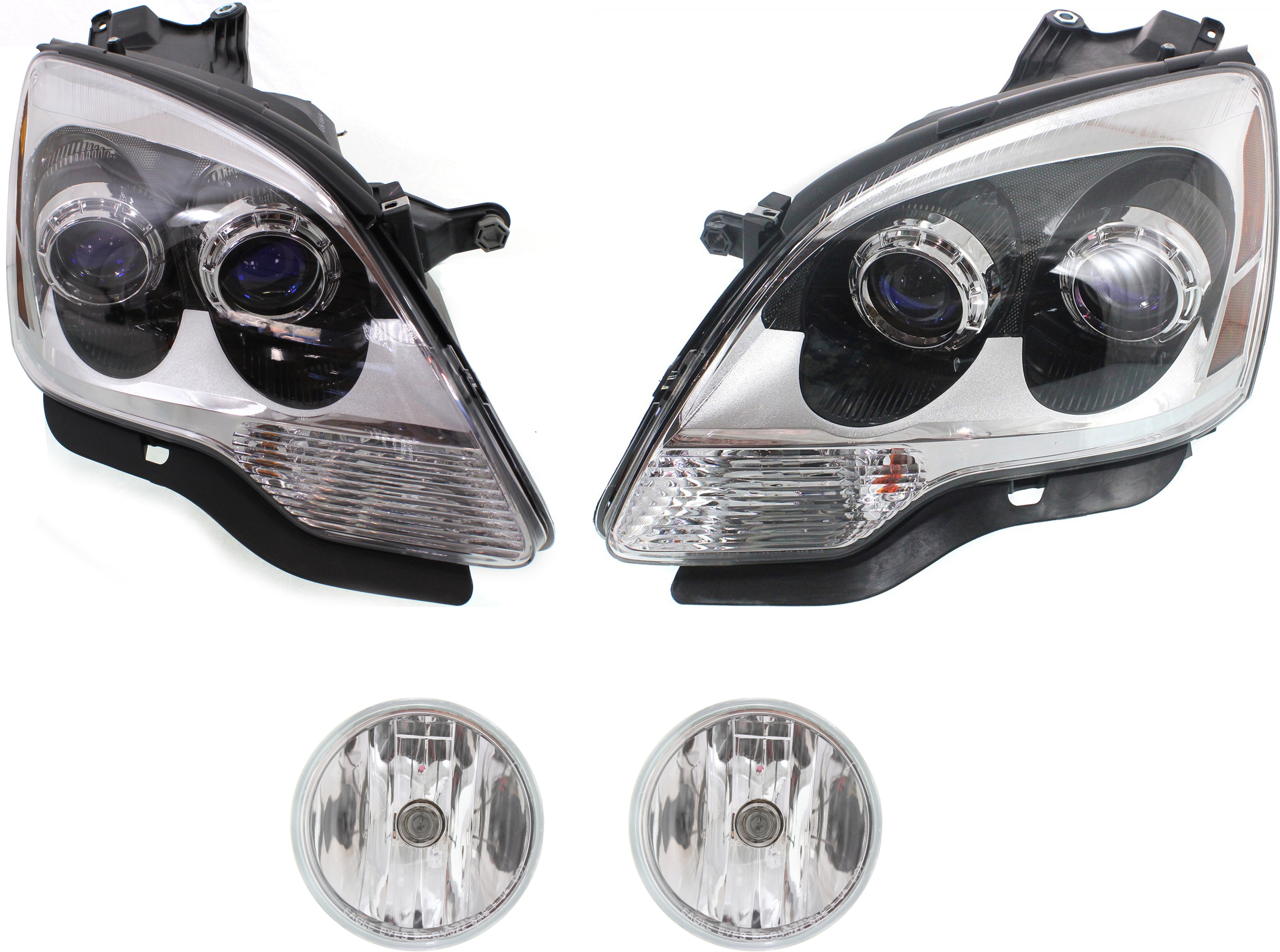 AM ACADIA 07-08 HEAD LAMP RH AND LH 4 pc Kit Assembly with Fog Lights SKU KIT 053018-38 Partslink GM2503294 GM2502294 GM2590104 OEM 25826764-25826765-15839896