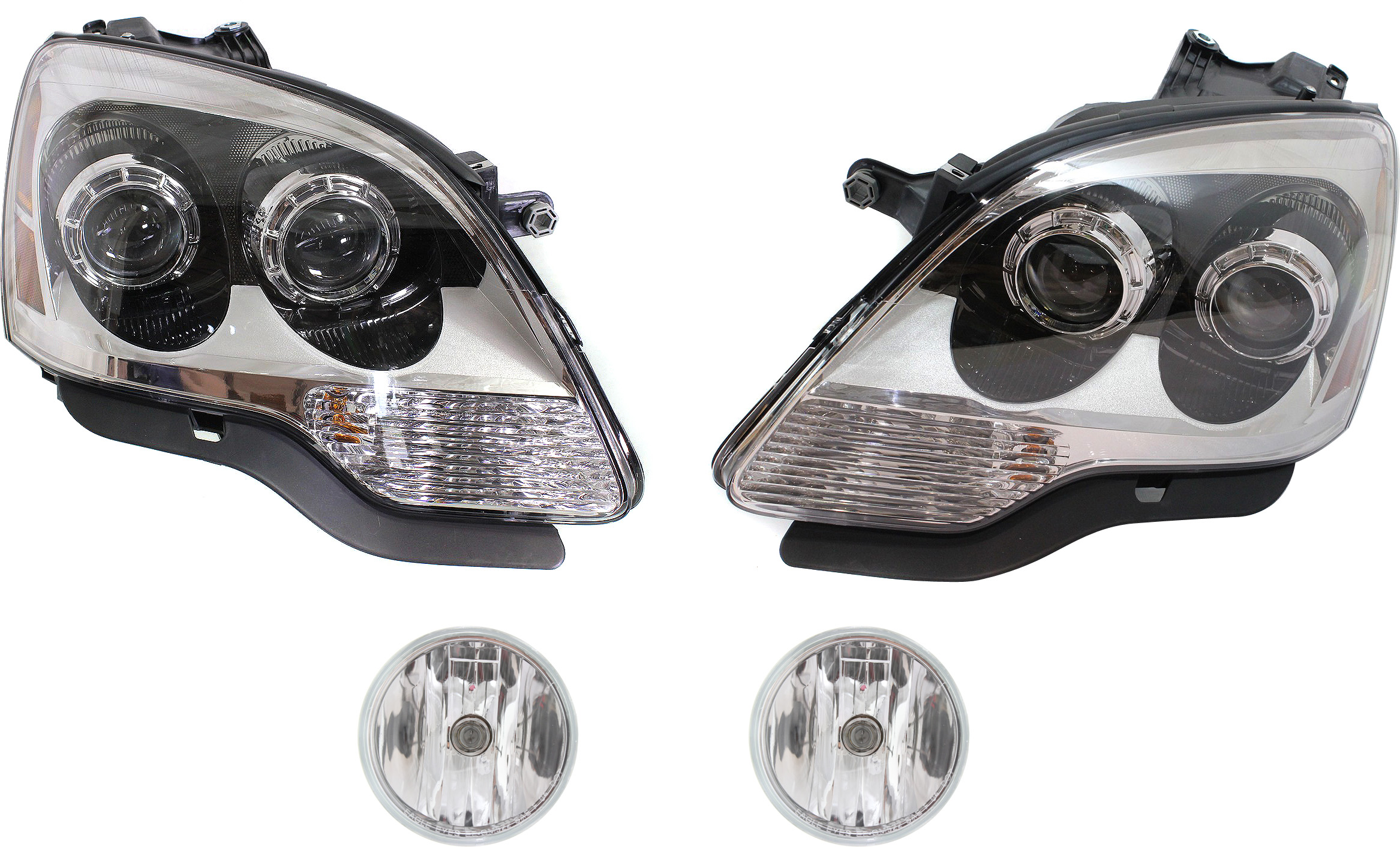 AM ACADIA 08-12 HEAD LAMP RH AND LH Assembly Halogen 4 pc Kit with Fog Lights SKU KIT 053018-39 Partslink GM2503358 GM2502358 GM2590104 OEM 20912394-20912393-15839896