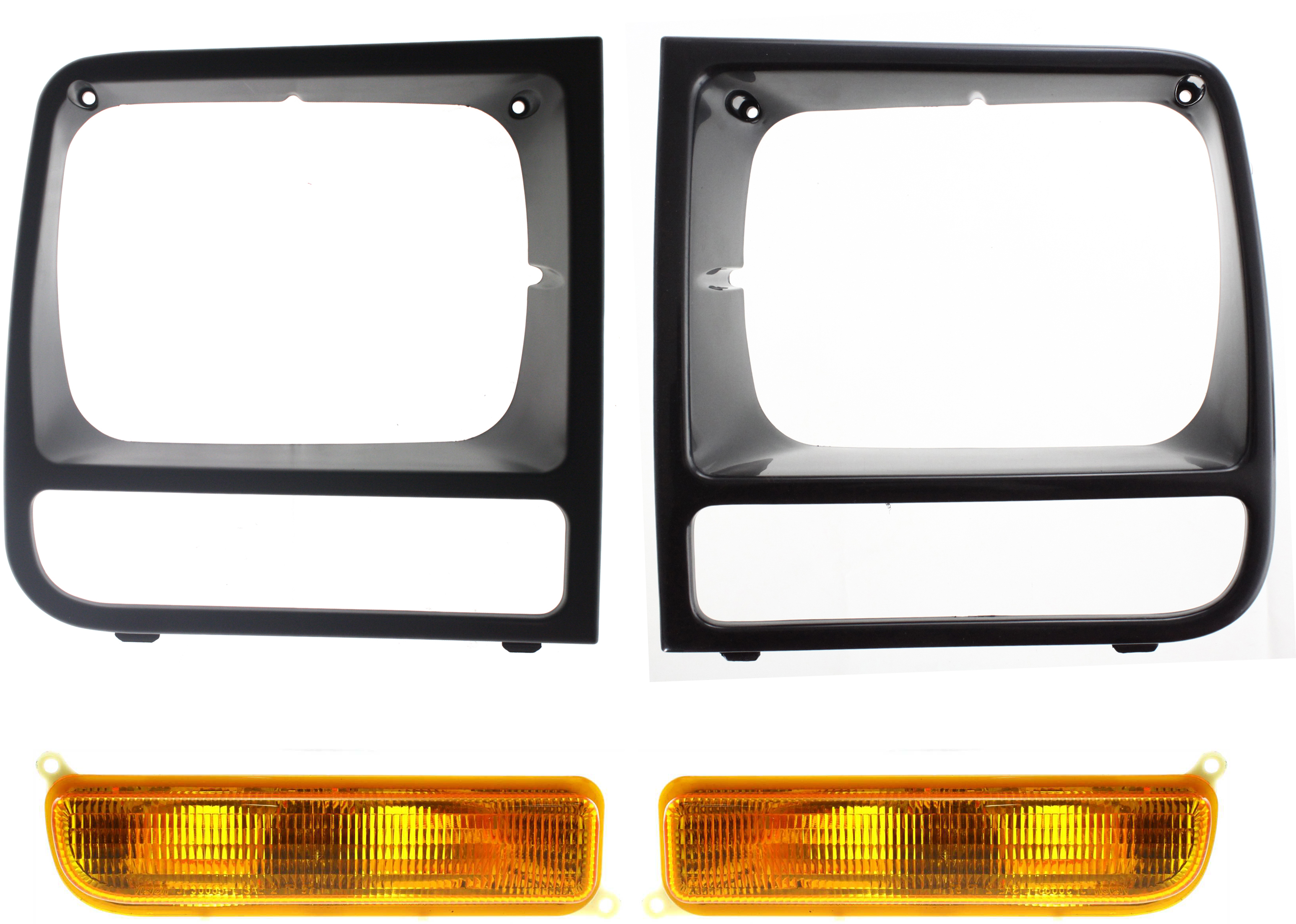 AM CHEROKEE 97-01 HEAD LAMP DOOR RH and LH 4 pc Kit with Turn Signal Light SKU KIT 053018-43 Partslink CH2513157 CH2512157 CH2520127 CH2521127 OEM 55055136-55055137-55055143-550