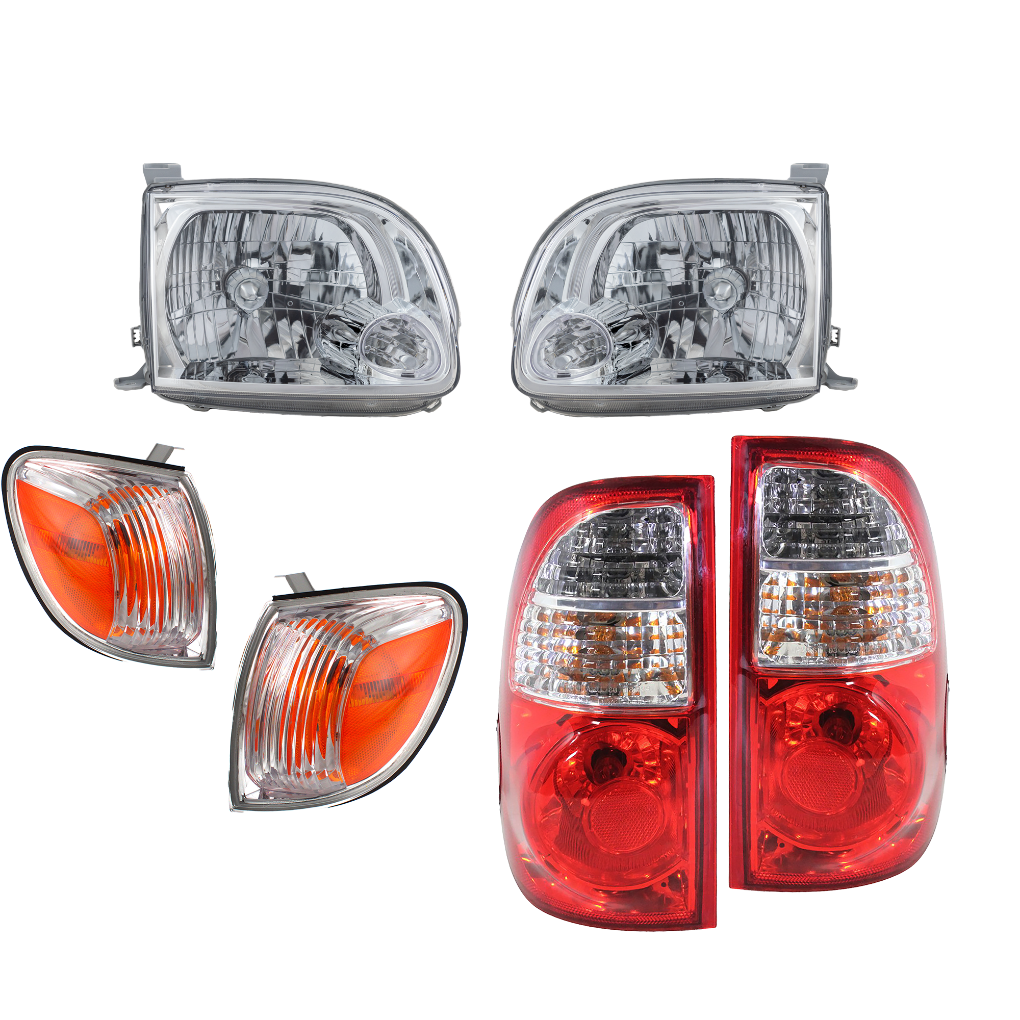AM TUNDRA 05-06 HEAD LAMP RH AND LH Assembly Halogen 6 pc Kit w Tail Lights and Turn Signal Lights SKU KIT 053018-45 Partslink TO2502166 TO2503166 TO2800161 TO2801161 TO2530148 TO2531148 OEM 811100C040-811500C040-815600C0
