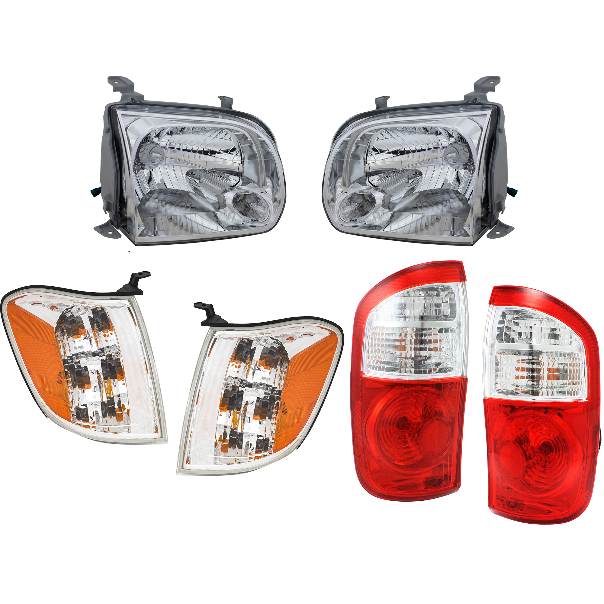 AM TUNDRA 05-06 HEAD LAMP RH AND LH Assembly Halogen 6 pc Kit with Tail Lights and Turn Signal Lights SKU KIT 053018-46 Partslink TO2502158 TO2503158 TO2800153 TO2801153 TO2530147 TO2531147 OEM 811100C031-811500C031-815600C0