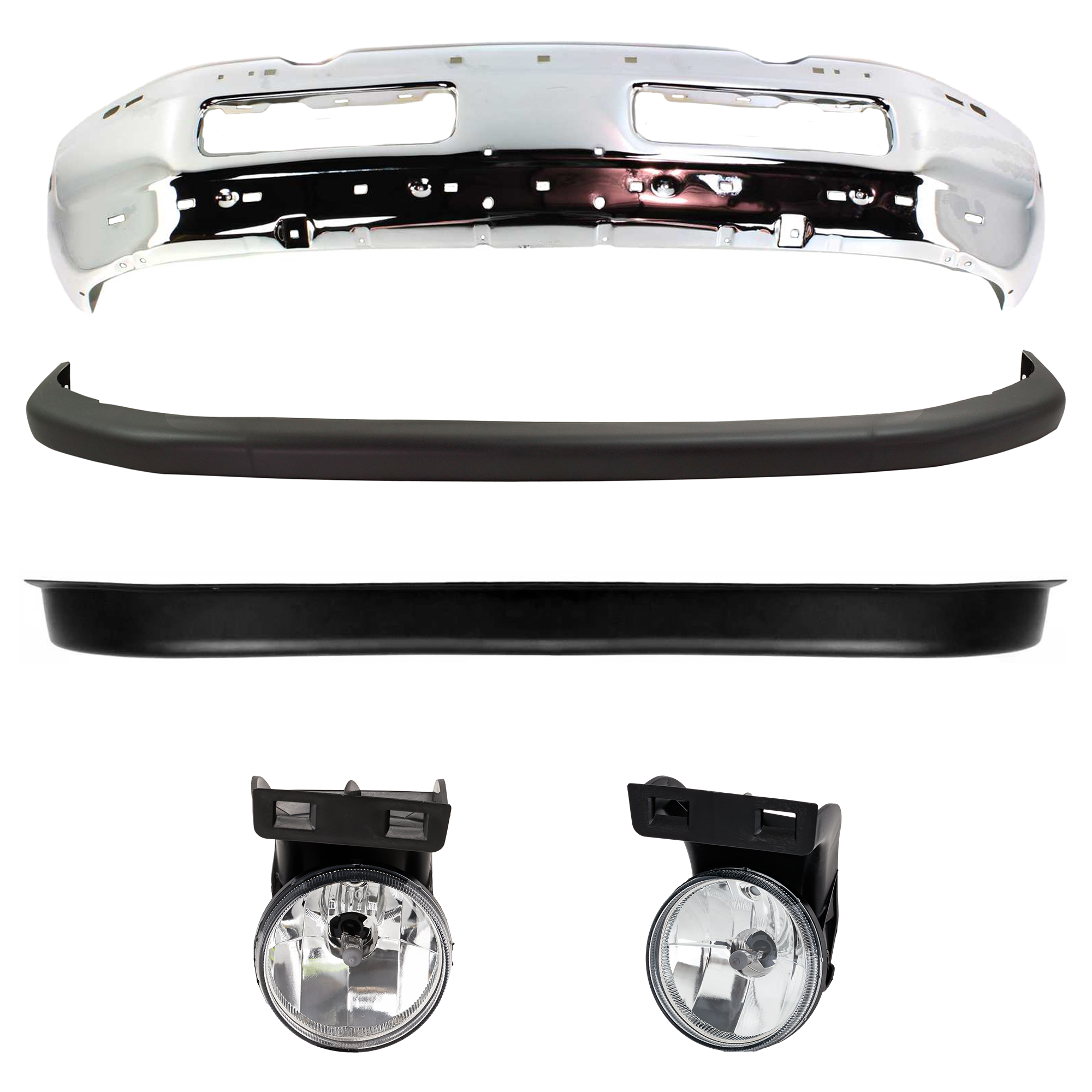 AM RAM 1500-99-01 FRONT BUMPER Chrome 5 pc kit SKU KIT 053024 C01 Partslink CH1002256 CH1002172 CH1000232 CH1000160 CH2593120 CH2592120 OEM 55076599AG 55274749-55076614AC