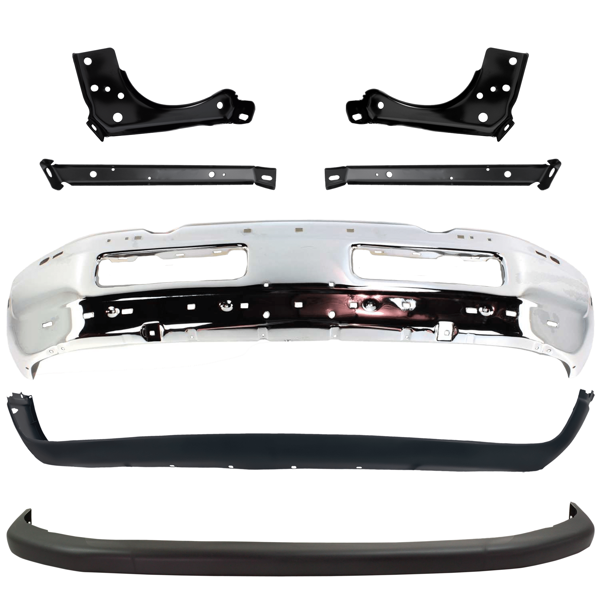 AM RAM 1500-97-01 FRONT BUMPER Chrome 7 pc kit SKU KIT 053024 C02 Partslink CH1002256 CH1002172 CH1066108 CH1067108 CH1066111 CH1067111 CH1000232 CH1000160 OEM 55076599AG 55274749-55234725-5