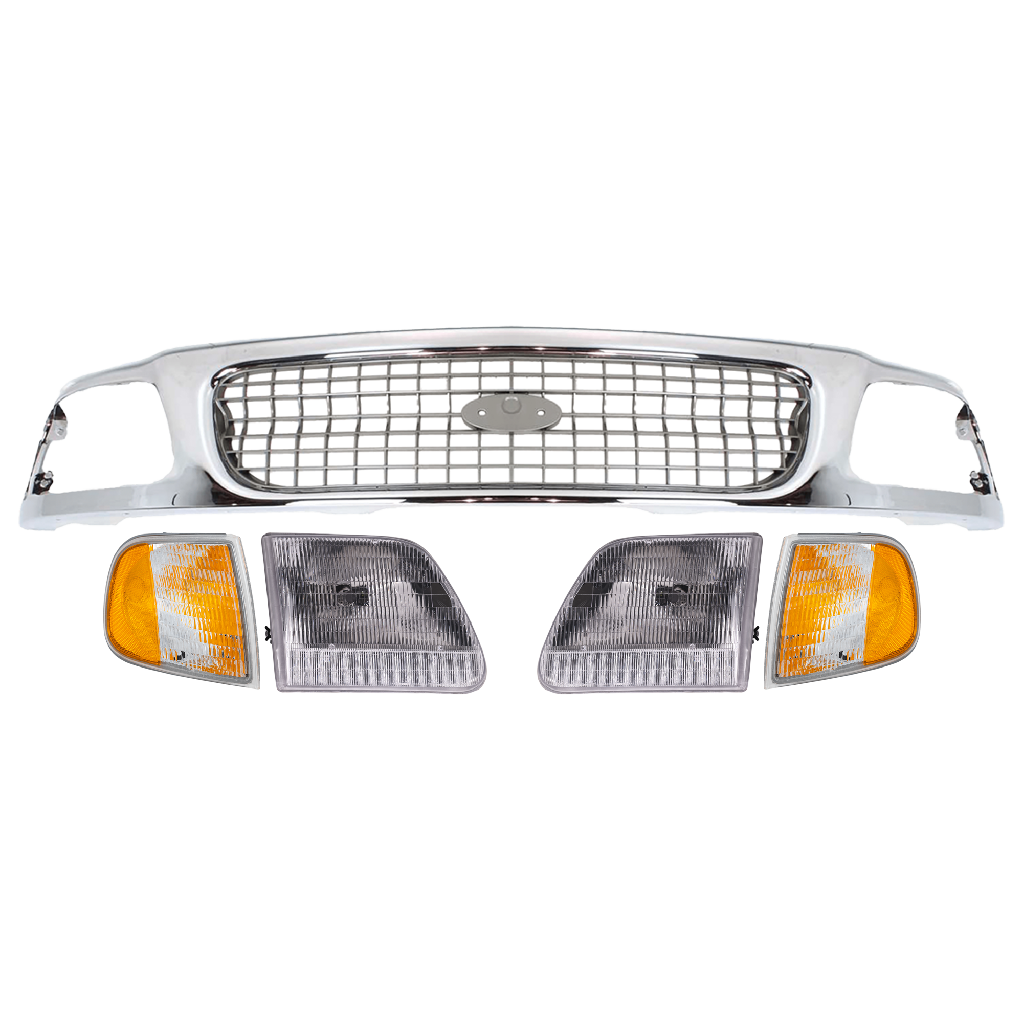 AM EXPEDITION 97-98 GRILLE 5 pc kit SKU KIT 053024 C11 Partslink FO1200330 FO2550118 FO2551118 FO2502139 FO2503139 OEM F85Z8200EAA F75Z13201AC F75Z13
