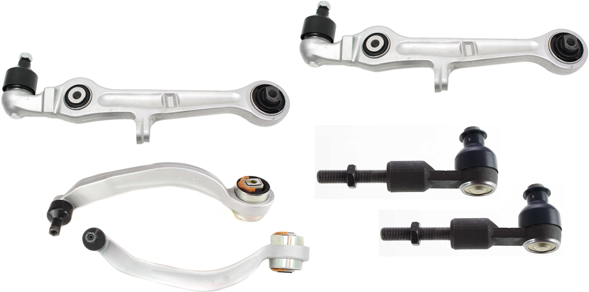 AM A4-02-05 FRONT CONTROL ARM RH AND LH Lower Frontward and Rearward 6 pc kit with Tie Rod End SKU KIT 053024 C17 OEM 4D0407694AC 8E0407694AG 8E0407