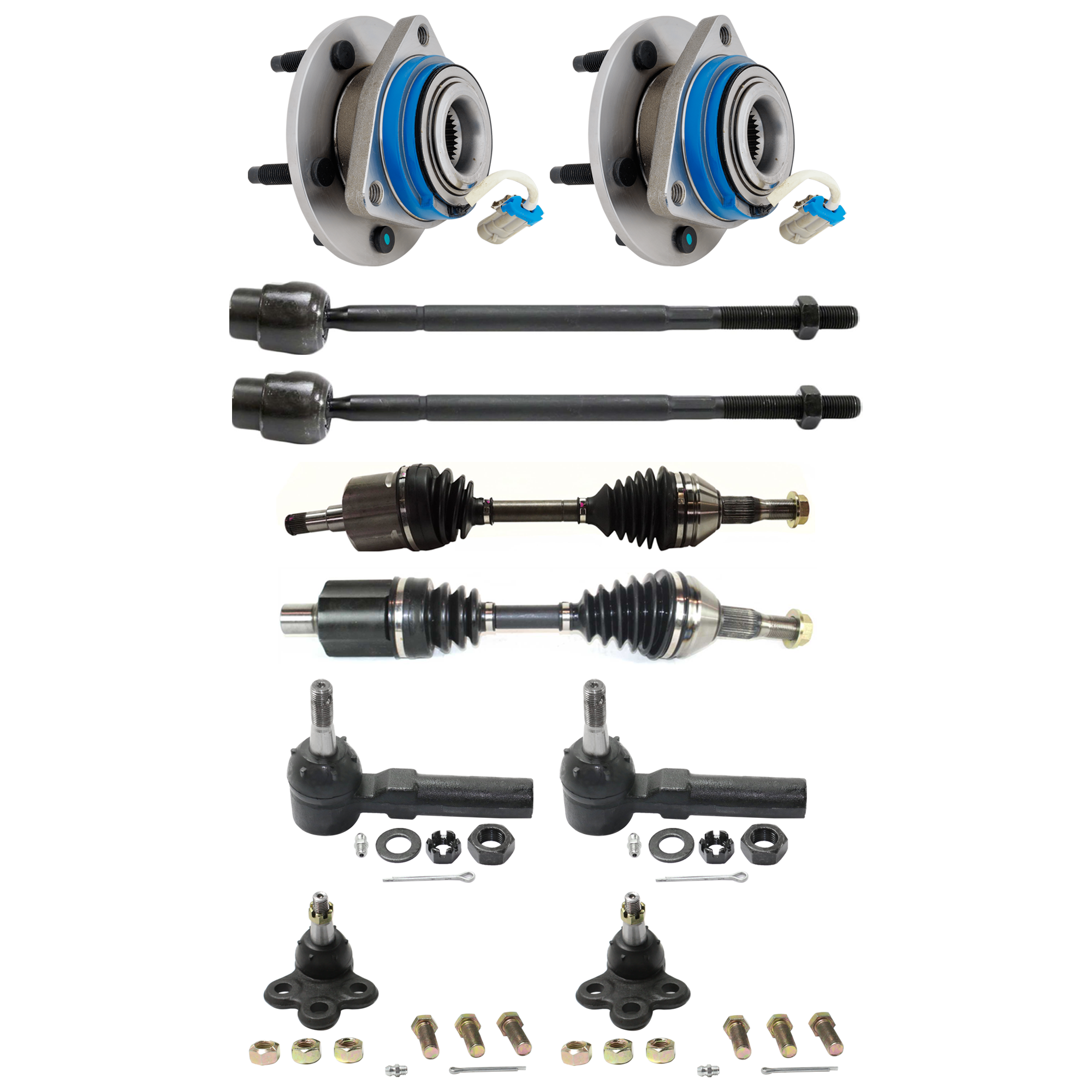 AM REGAL 98-01 FRONT CV AXLE ASSEMBLY RH AND LH Inner and Outer 10 pc kit with Ball Joints Tie Rod Ends and Wheel Hubs SKU KIT 053024 C27 OEM 104257-282021-2601506-26015