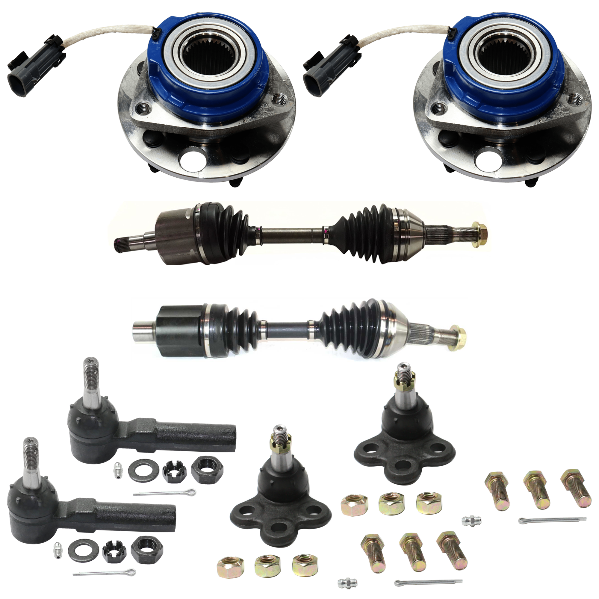 AM CENTURY 00-05 FRONT CV AXLE ASSEMBLY RH AND LH 8 pc kit with Ball Joints Tie Rod Ends and Wheel Hubs SKU KIT 053024 C29 OEM 104257-282021-2601506-2601545