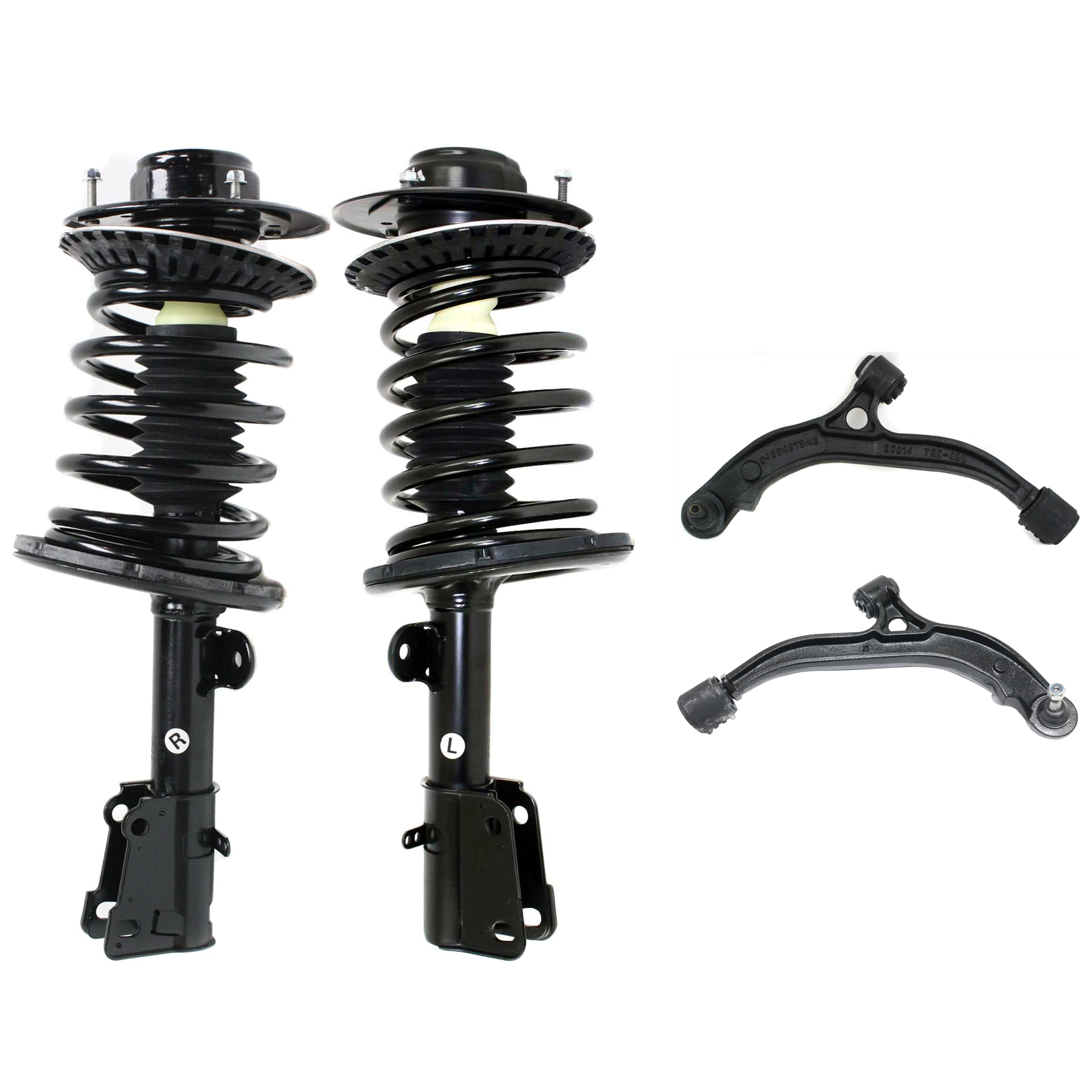 AM GRAND CARAVAN 01-04 FRONT FULLY LOADED STRUT RH AND LH Outer 4 pc kit with Control Arms SKU KIT 053024 C40 OEM 5066336AA 5066337AA 4743376AC