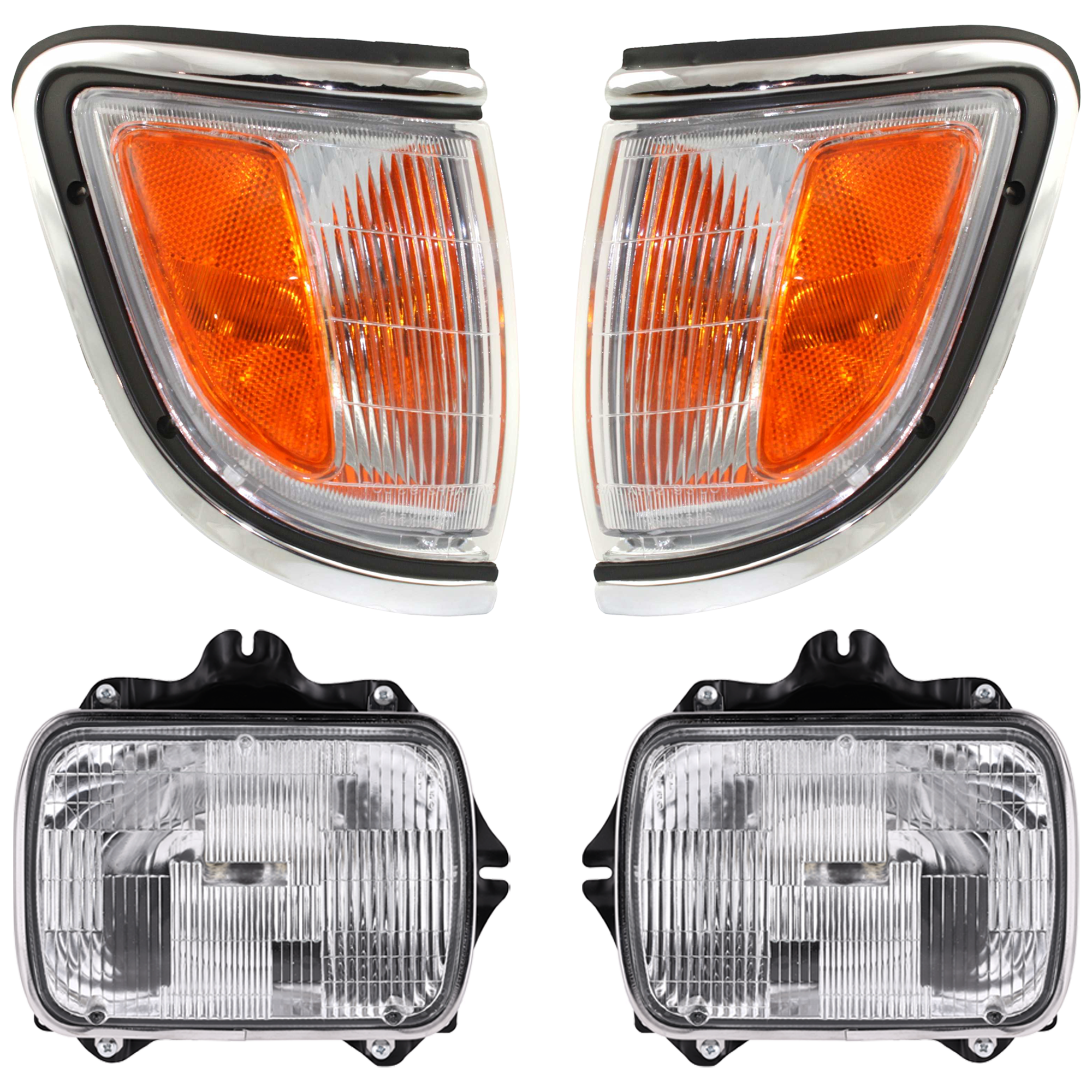 AM PICKUP 92-95 HEAD LAMP RH AND LH 4 pc kit Assembly Halogen with Corner Light SKU KIT 053024 C85 Partslink TO2500113 TO2501117 TO2520142 TO2521142 OEM 8111089155-8111080367-81150891