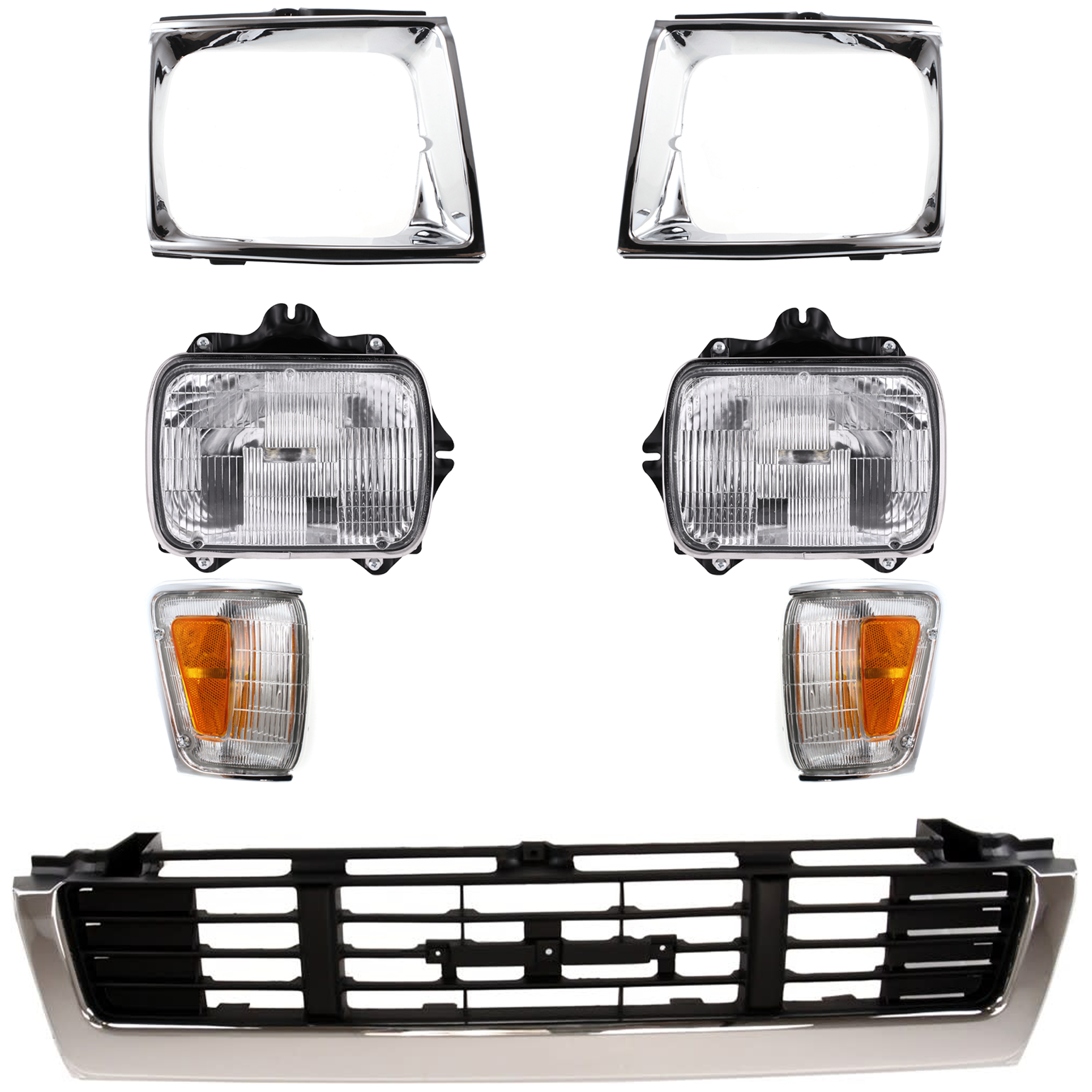 AM PICKUP 87-88 HEAD LAMP RH AND LH 7 pc kit SKU KIT 053024 C91 Partslink TO2500113 TO2501117 TO2521126 TO2520124 TO1200139 TO2512111 TO2513113 OEM 8111089155-8111080367-81150891