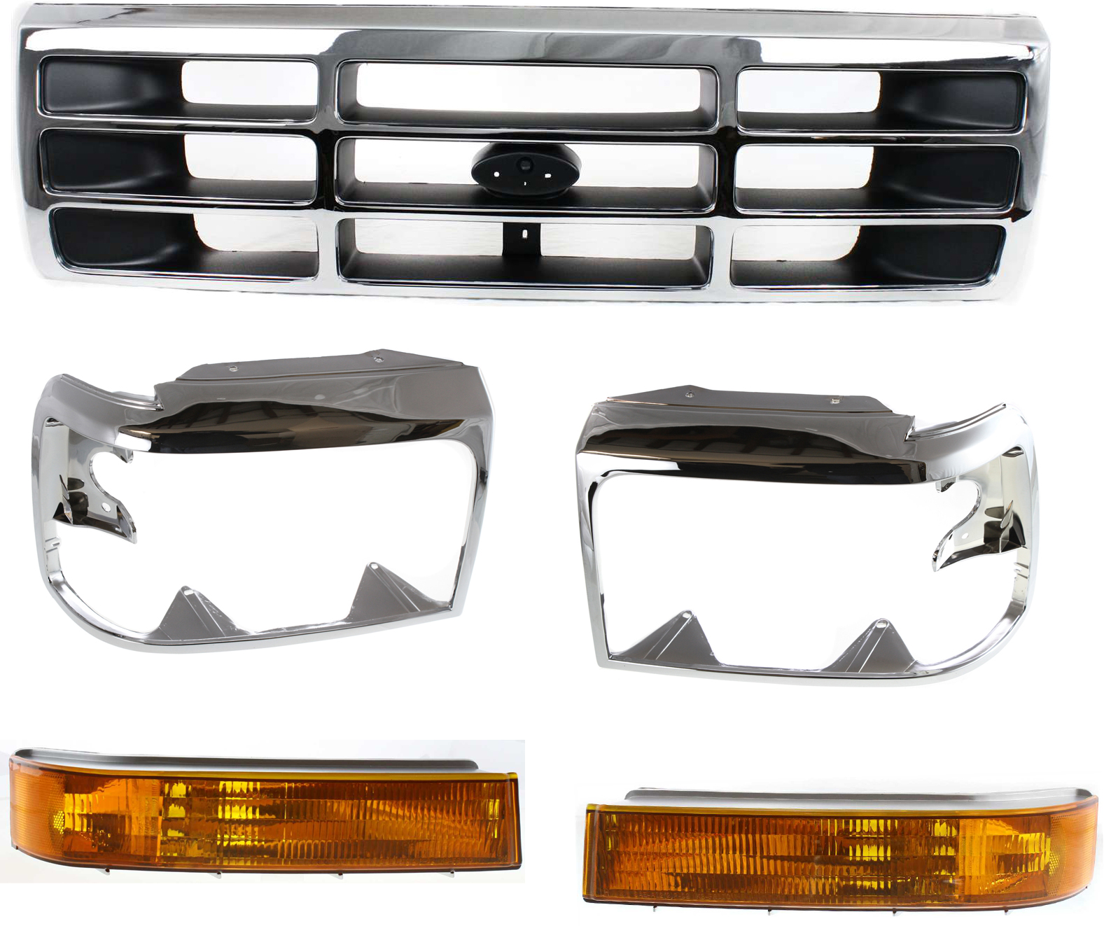 AM F SERIES 92-97 GRILLE 5 pc kit with Headlight Doors and Turn Signal Lights SKU KIT 053100-17 Partslink FO1200173 FO2513131 FO2512130 FO2521114 FO2520116 OEM F4TZ8200A F2TZ13064C F2TZ13064