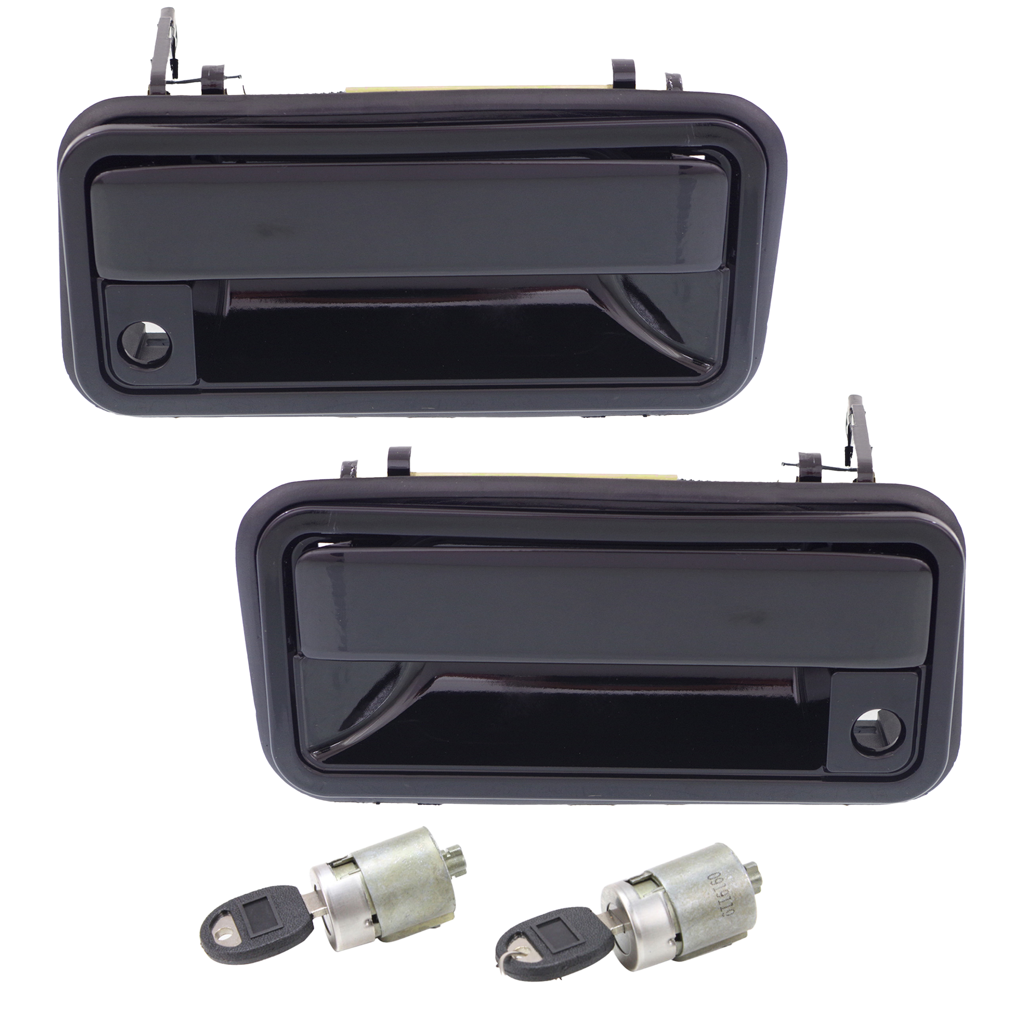 AM C K FULL SIZE P U 88-94 FRONT EXTERIOR DOOR HANDLE 3 pc Kit Metal Smooth Black w Key Hole with Door Lock Cylinder SKU KIT 053100-297 Partslink GM1310172 GM1311172 OEM 15050639-15050640