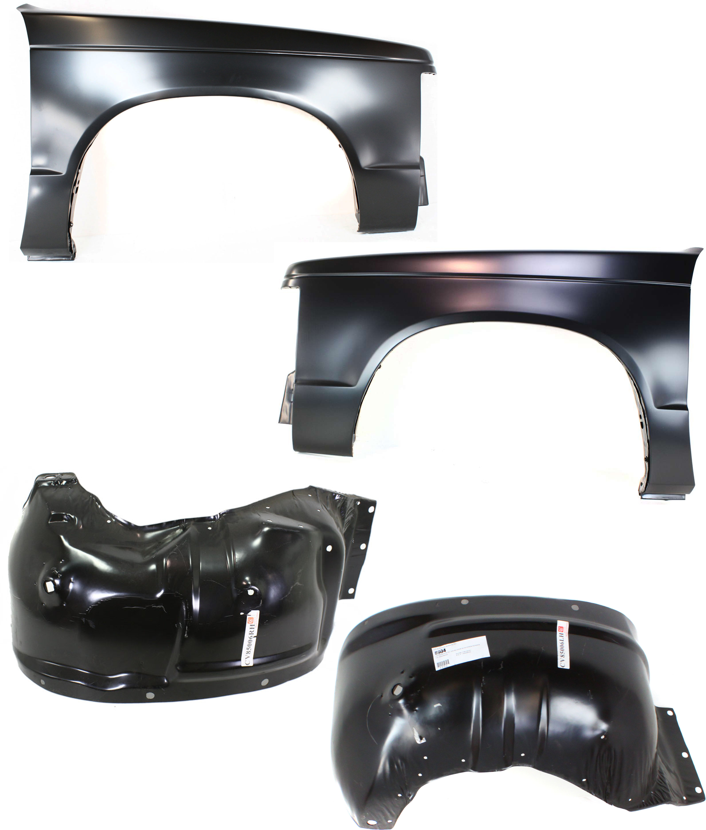 AM S15-82-90 S10 BLAZER 83-94 FRONT FENDER RH AND LH 4 pc Kit Primed with Wheelhouse SKU KIT 053100-32 Partslink GM1240180 GM1241135 GM1247103 GM1246103 OEM 15961503-15961502-15606194-156