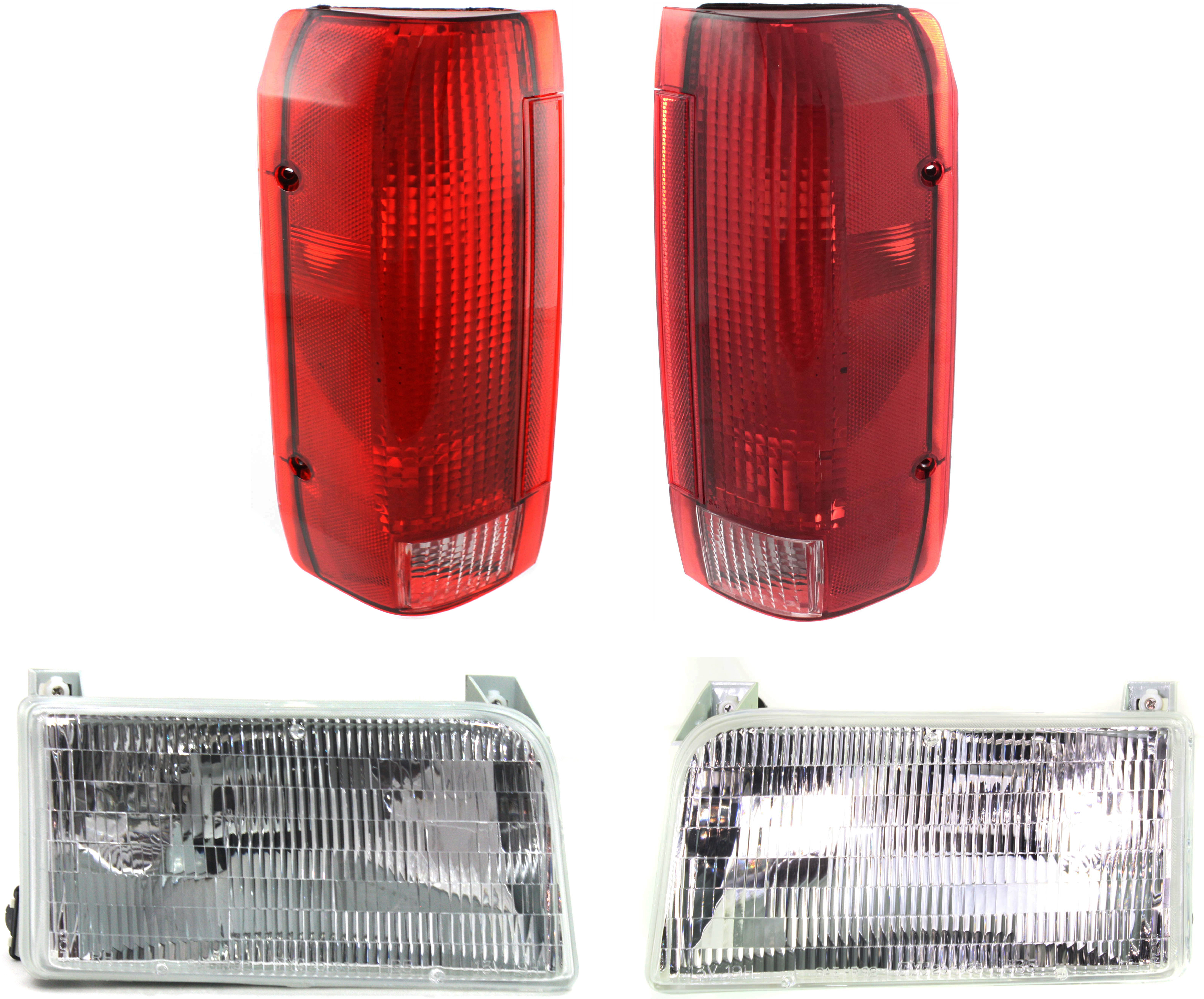 AM F SERIES 92-97 HEAD LAMP RH AND LH Assembly Halogen 4 pc Kit with Tail Lights SKU KIT 053100-38 Partslink FO2502118 FO2503114 FO2801105 FO2800106 OEM F2TZ13008B F2TZ13008A E9TZ1340