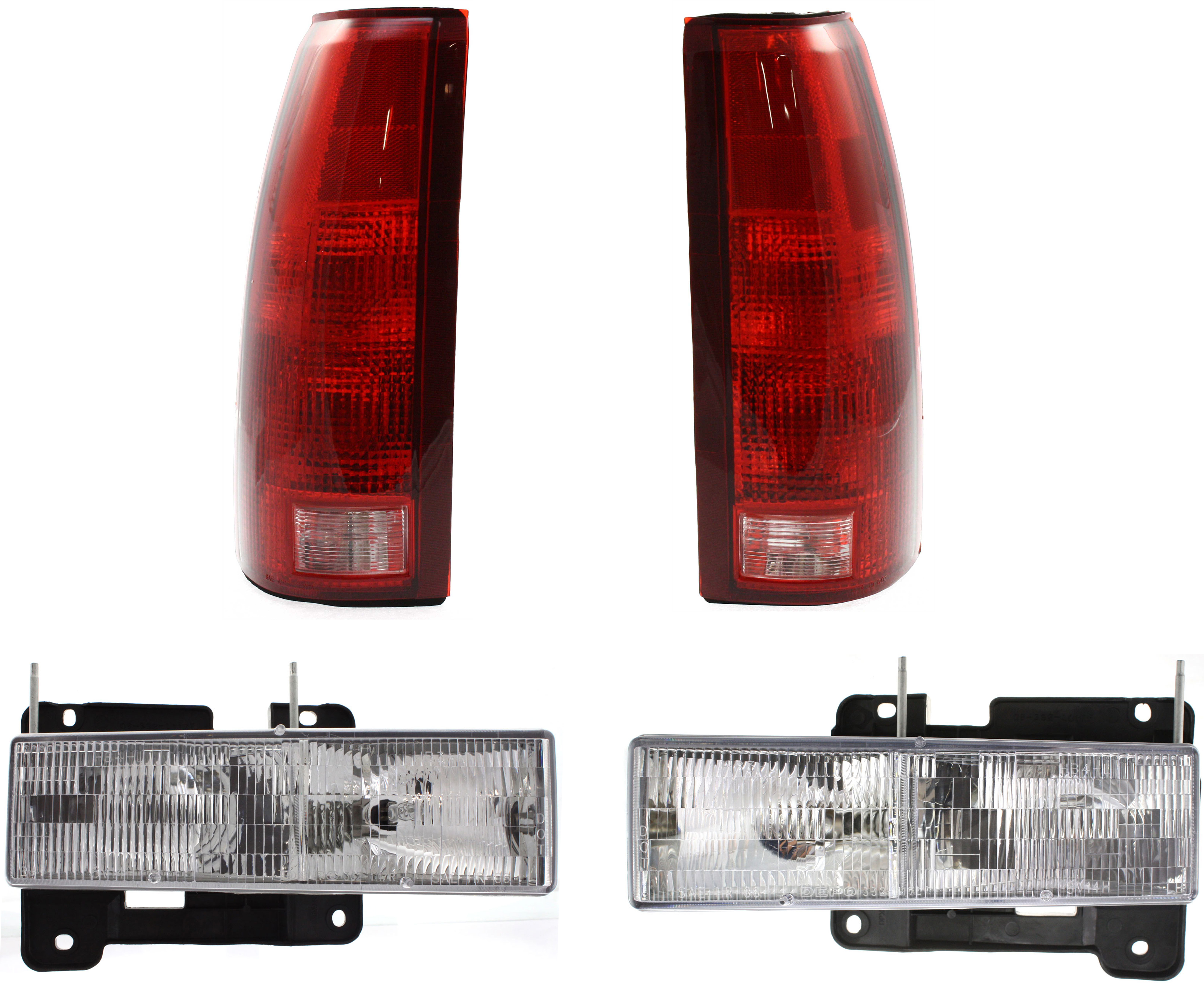 AM C K FULL SIZE PICKUP 88-00 HEAD LAMP RH AND LH Assembly Halogen 4 pc Kit with Tail Lights SKU KIT 053100-39 Partslink GM2502101 GM2503101 GM2801104 GM2800104 OEM 15034929-15034930-5977868-5977
