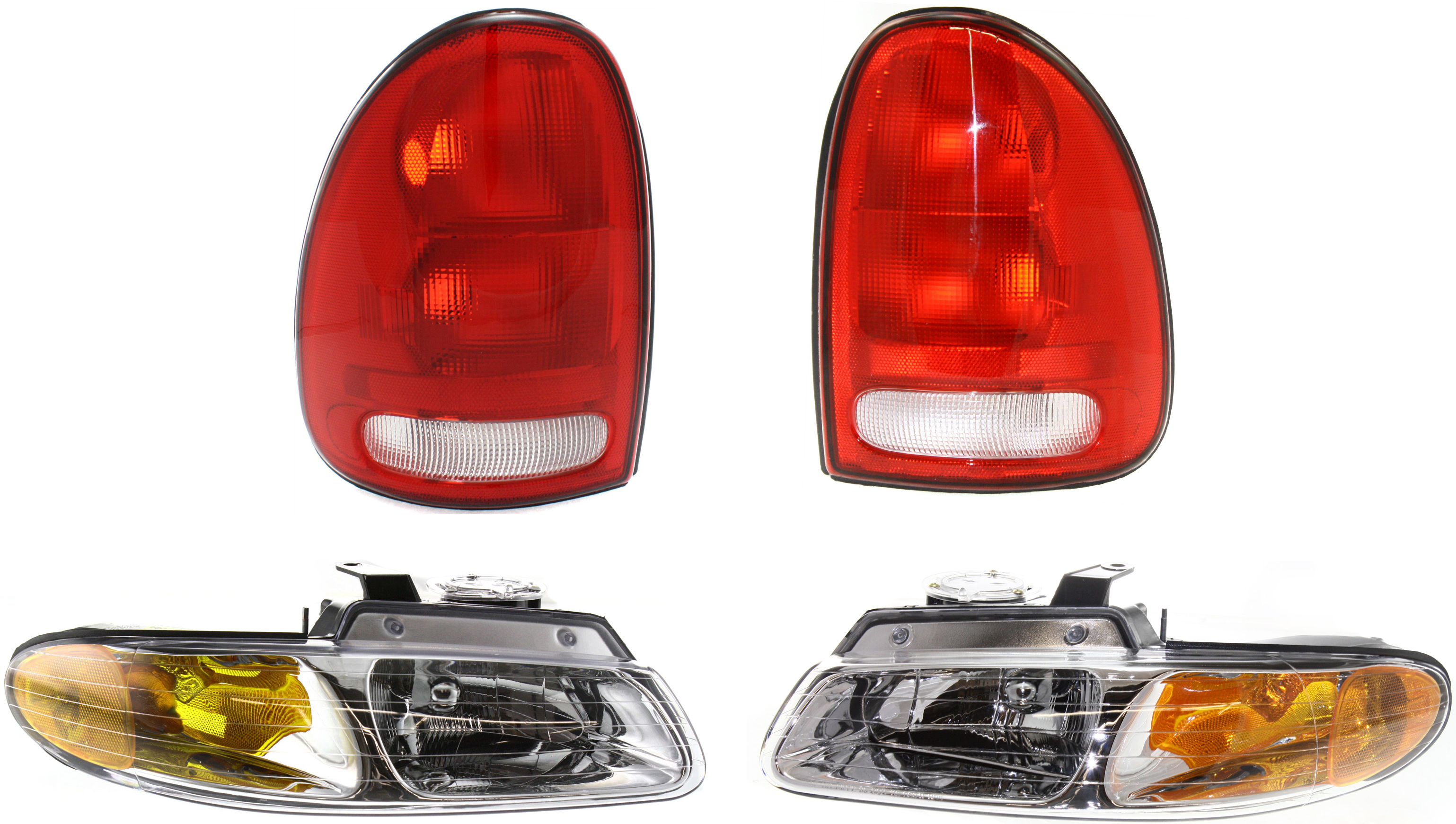 AM CARAVAN TOWN COUNTRY VOYAGER 96-99 HEAD LAMP RH AND LH Assembly Halogen 4 pc Kit with Tail Lights SKU KIT 053100-41 OEM 4857041AB 4857040AB 2AME76244A
