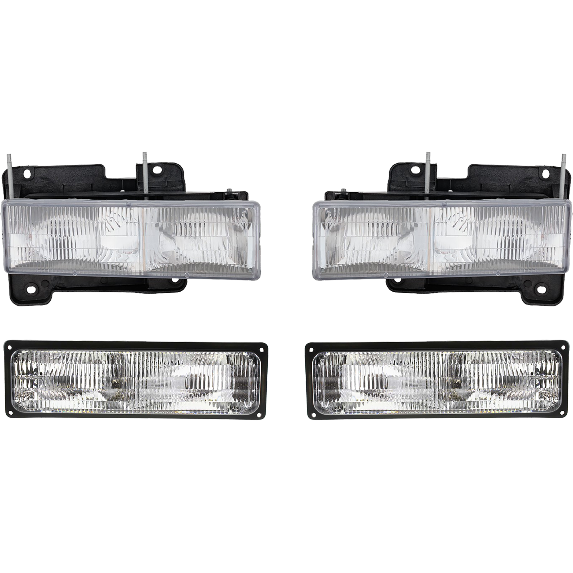 AM BLAZER 92-93 K3500-90-93 HEAD LAMP RH AND LH 4 pc Kit Assembly with Turn Signal Lights SKU KIT 053100-50 Partslink GM2502101 GM2503101 GM2521108 GM2520108 OEM 15034929-15034930-5975424-5975