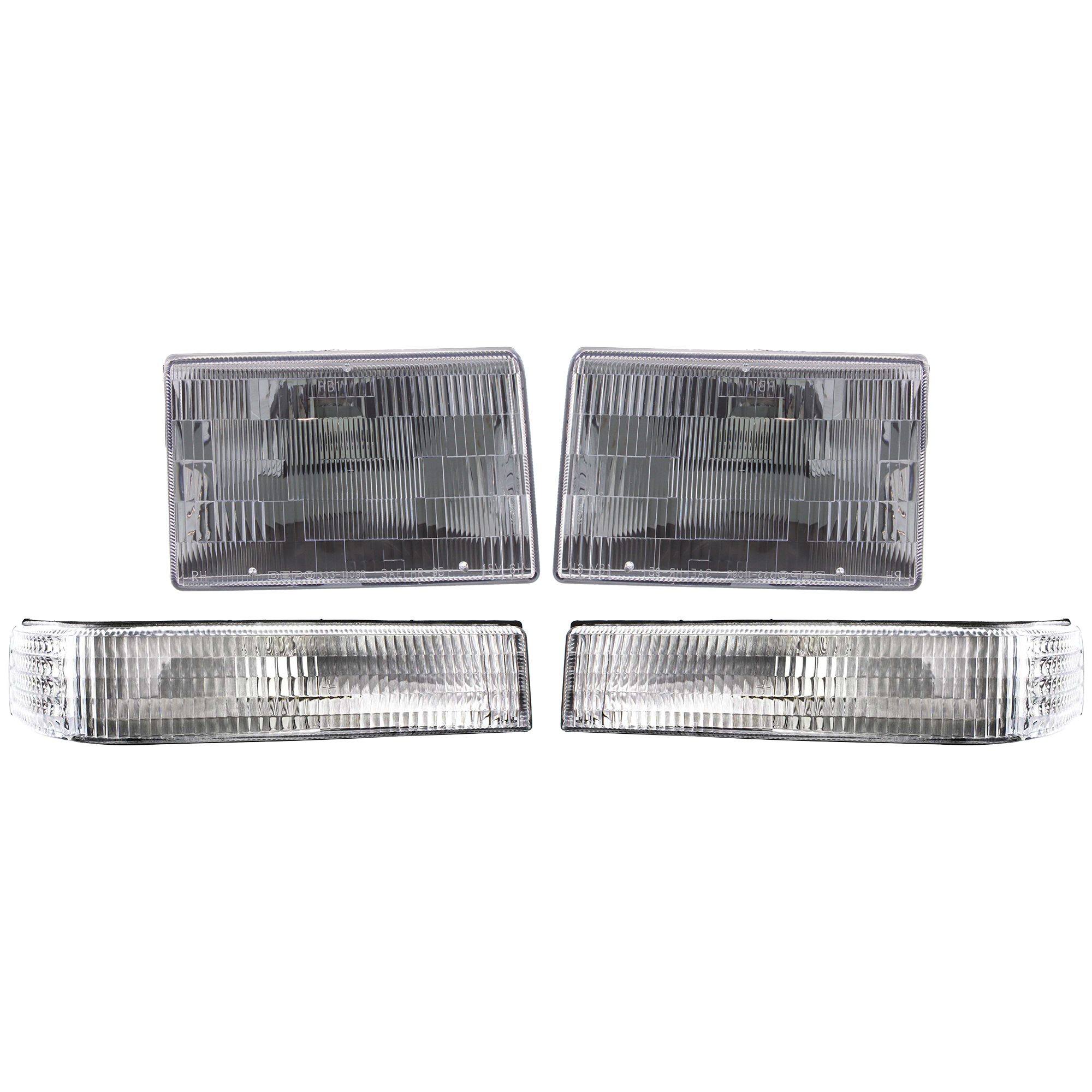 AM GRAND CHEROKEE 97-98 HEAD LAMP RH AND LH Assembly Halogen 4 pc Kit with Turn Signal Lights SKU KIT 053100-59 Partslink CH2502104 CH2503104 CH2521128 CH2520128 OEM 55155127-55055119AB 55155126-5
