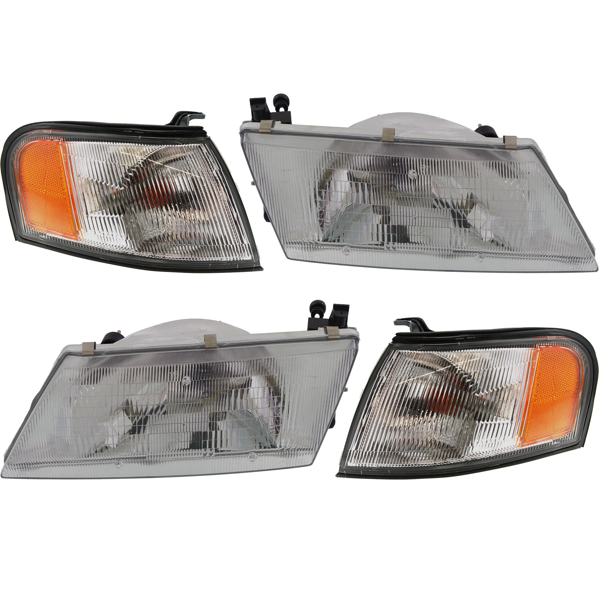 AM 200SX 95-97 SENTRA 95-98 HEAD LAMP RH AND LH Assembly Halogen 4 pc Kit with Corner Lights SKU KIT 053100-61 Partslink NI2502117 NI2503117 NI2520113 NI2521113 OEM 260601M325-260101M325-261251M3