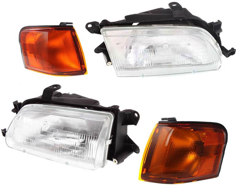 AM TERCEL 95-96 HEAD LAMP RH AND LH Assembly Halogen 4 pc Kit with Corner Lights SKU KIT 053100-63 Partslink TO2502111 TO2503111 TO2531120 TO2530120 OEM 8111016550-8115016550-81510162