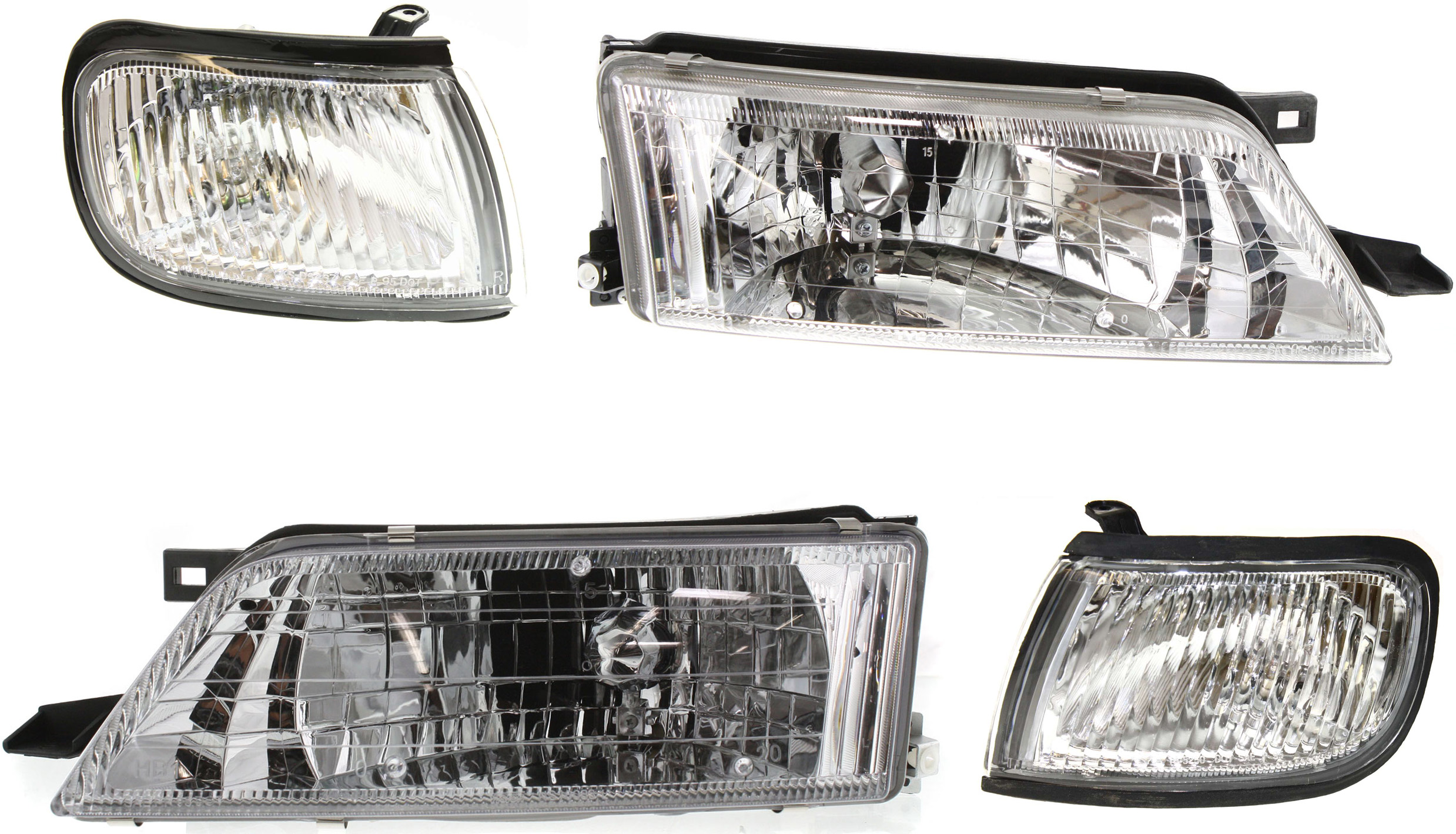 AM MAXIMA 97-99 HEAD LAMP RH AND LH Assembly Halogen 4 pc Kit with Corner Lights SKU KIT 053100-67 Partslink NI2502122 NI2503122 NI2521125 NI2520125 OEM 260600L725-260100L725-261700L7
